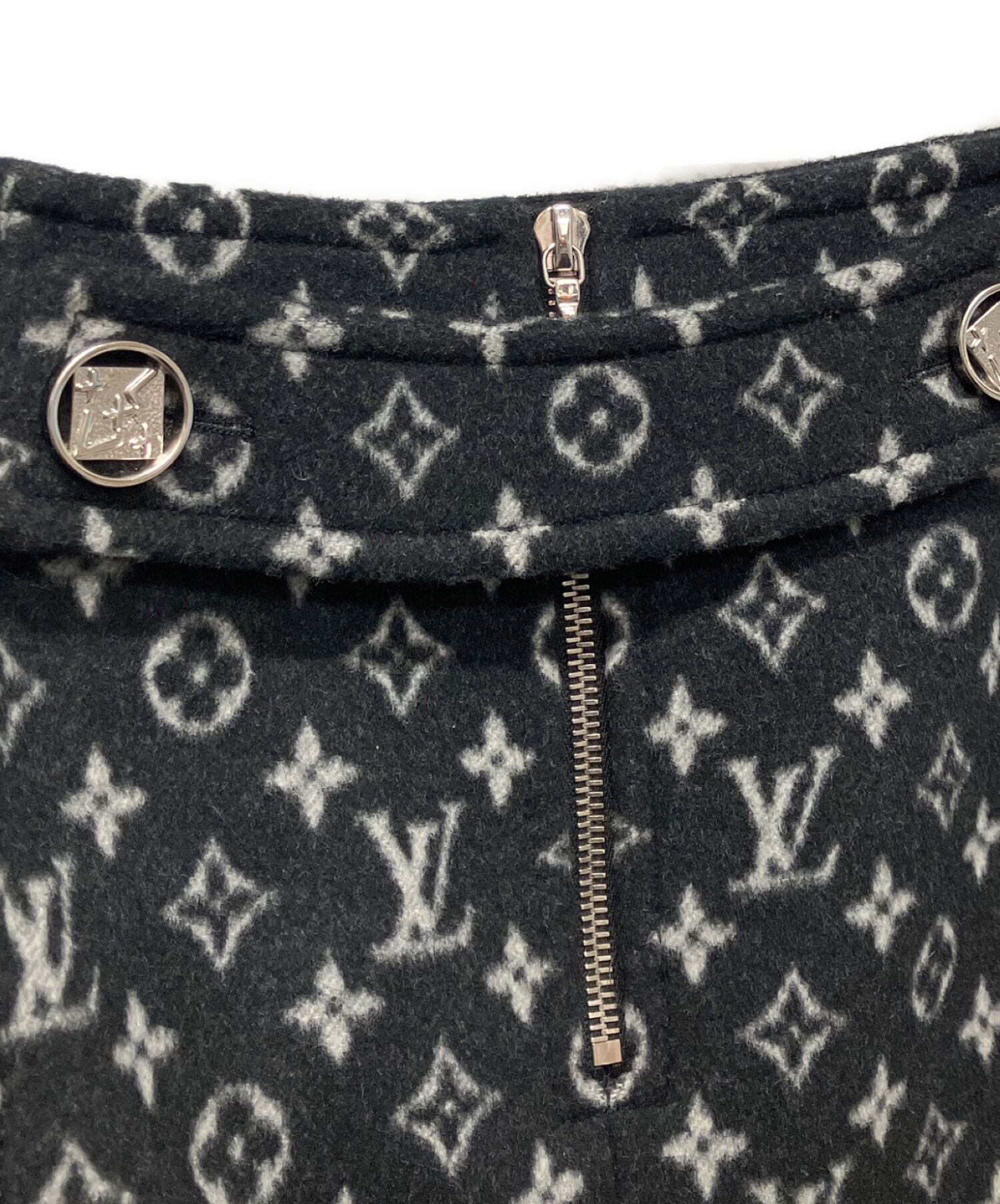 LOUIS VUITTON (ルイ ヴィトン) 22SS モノグラム シルク×ウールスカート ブラック サイズ:34