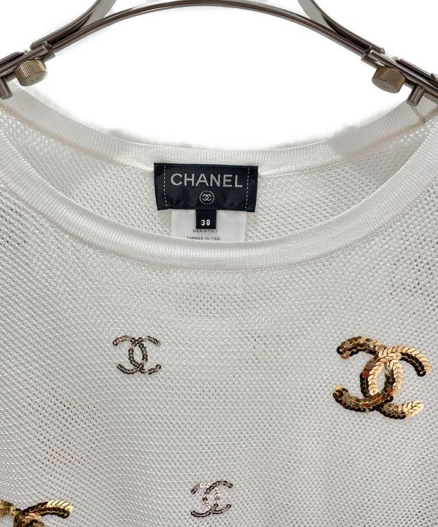 中古・古着通販】CHANEL (シャネル) メッシュスパンコールカットソー ホワイト サイズ:38｜ブランド・古着通販 トレファク公式【TREFAC  FASHION】スマホサイト