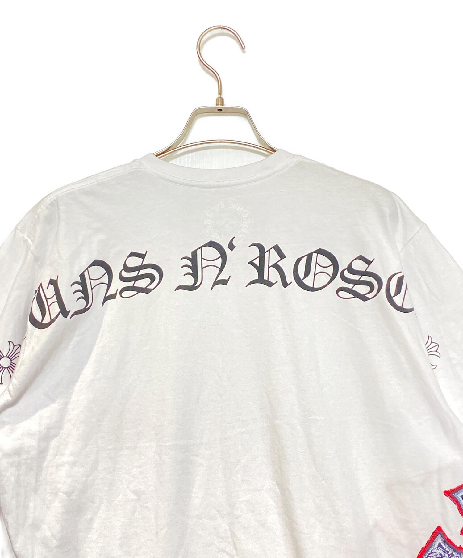 CHROME HEARTS (クロムハーツ) Guns N' Roses (ガンズアンドローゼズ) クロスパッチ ポケットTシャツ ホワイト  サイズ:L 未使用品