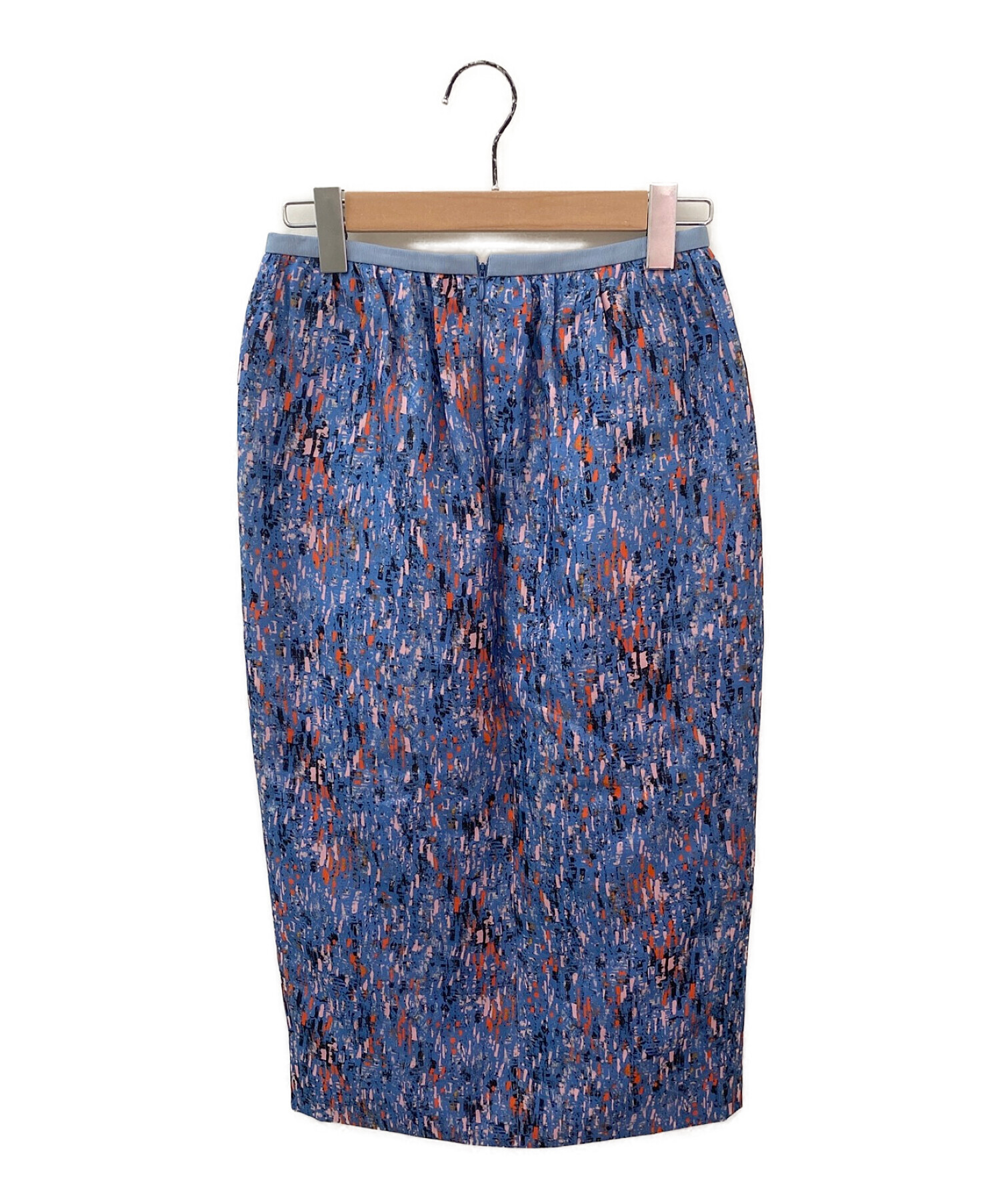 人気激安 ♡美品♡ ドゥロワー シルクプリントセミタイトスカート ブルー サイズ40 スカート