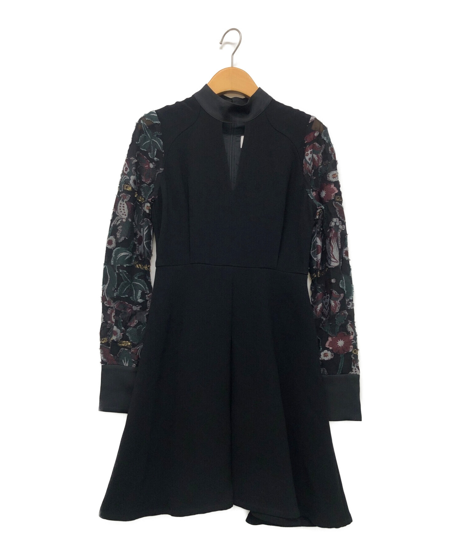 Mame Kurogouchi (マメクロゴウチ) Floral Cut Jacquard Sleeves A-Line Dress ブラック  サイズ:1