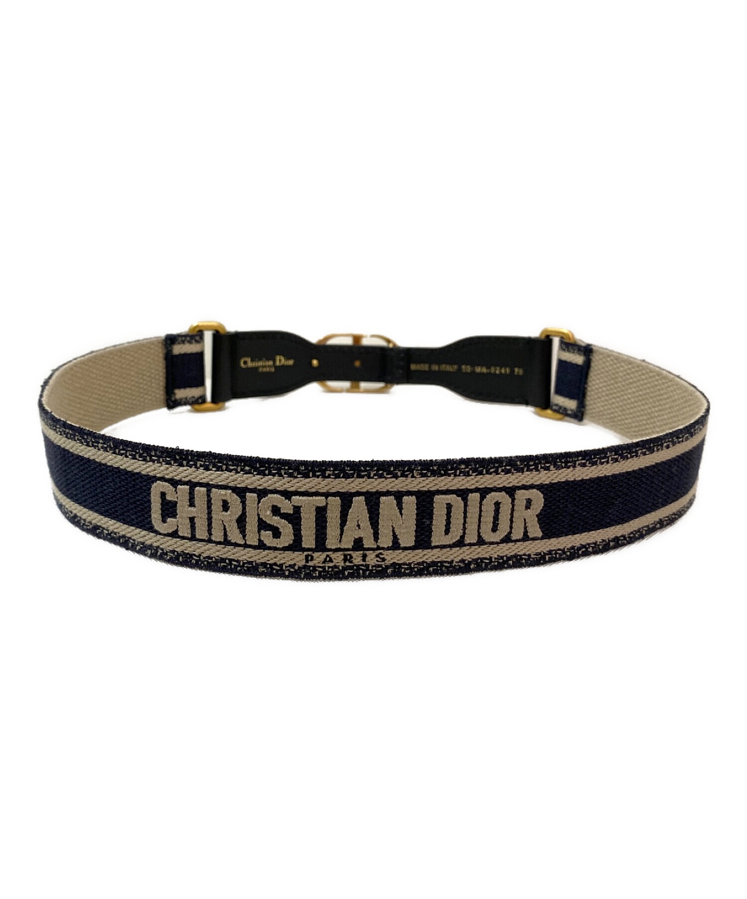 Christian Dior (クリスチャン ディオール) CDバックルキャンバスベルト ブラック×ネイビー サイズ:75