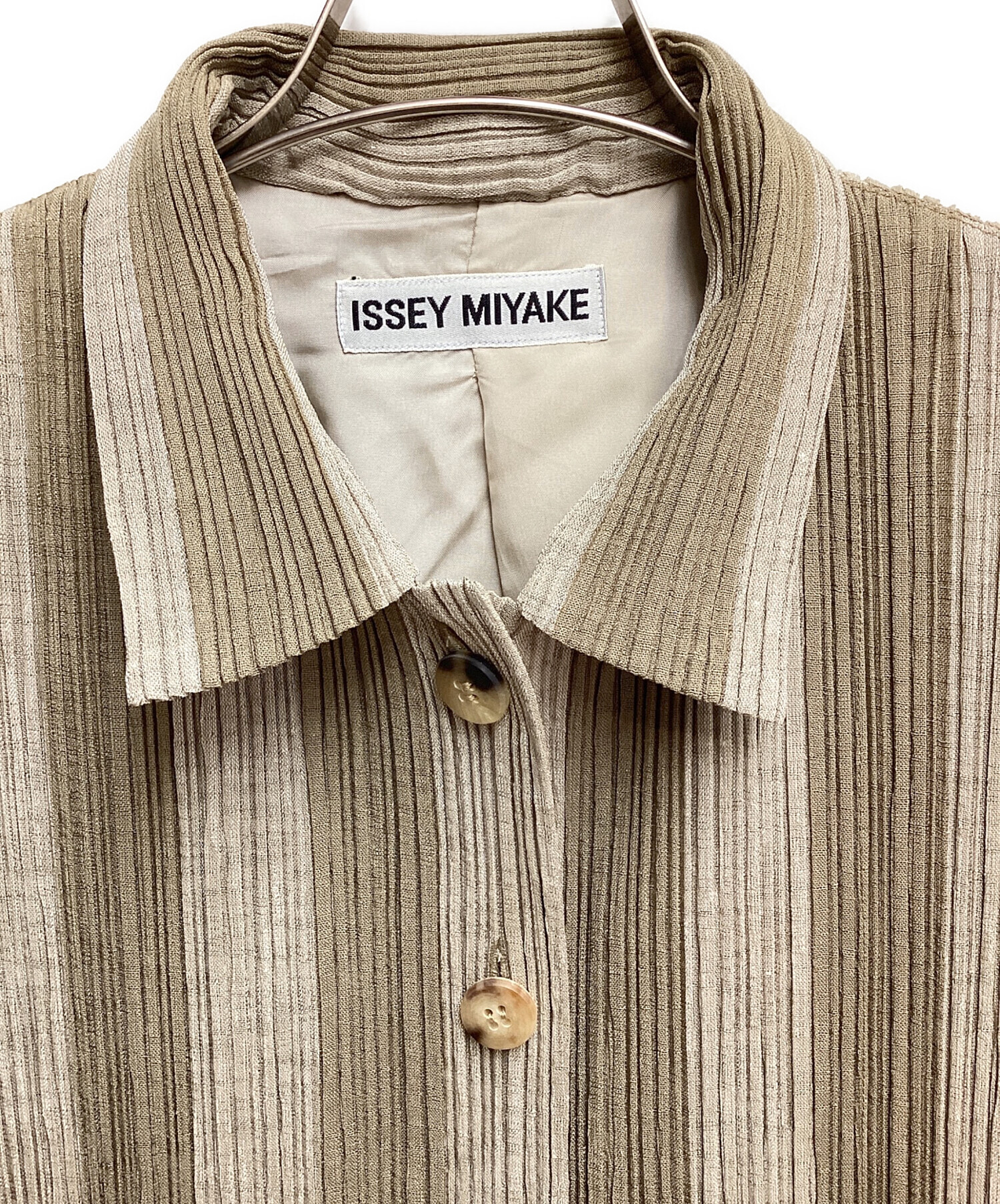 ISSEY MIYAKE (イッセイミヤケ) プリーツシャツジャケット グリーン サイズ:M