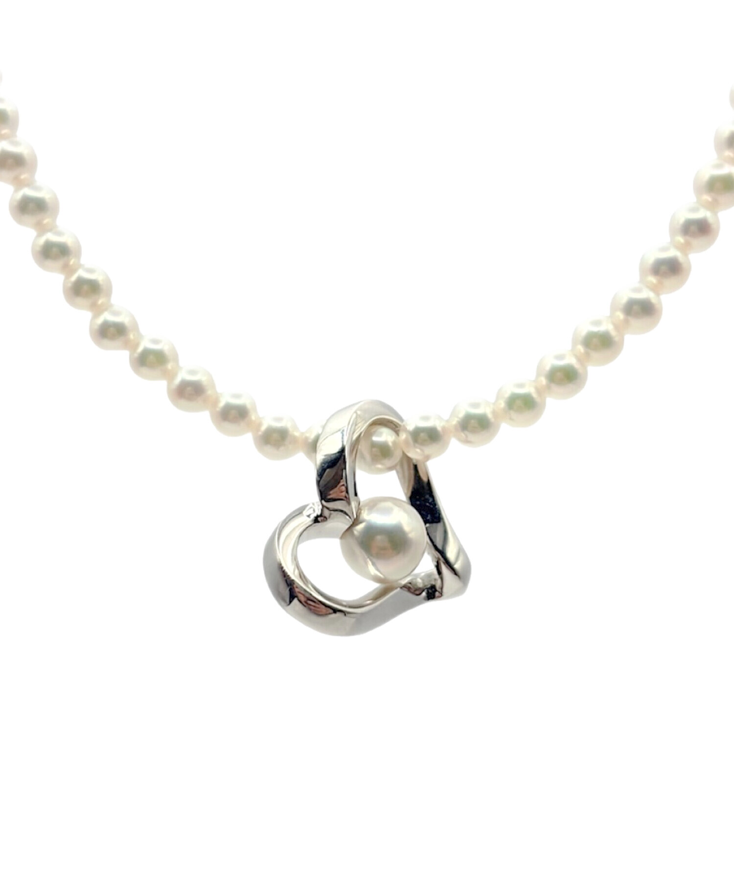 MIKIMOTO (ミキモト) MIKIMOTO K18WG ハートシェイプ トップ パール ネックレス 3.5-4.0mm  サイズ:真珠/パール：3.5-4.0mm/46.0cm