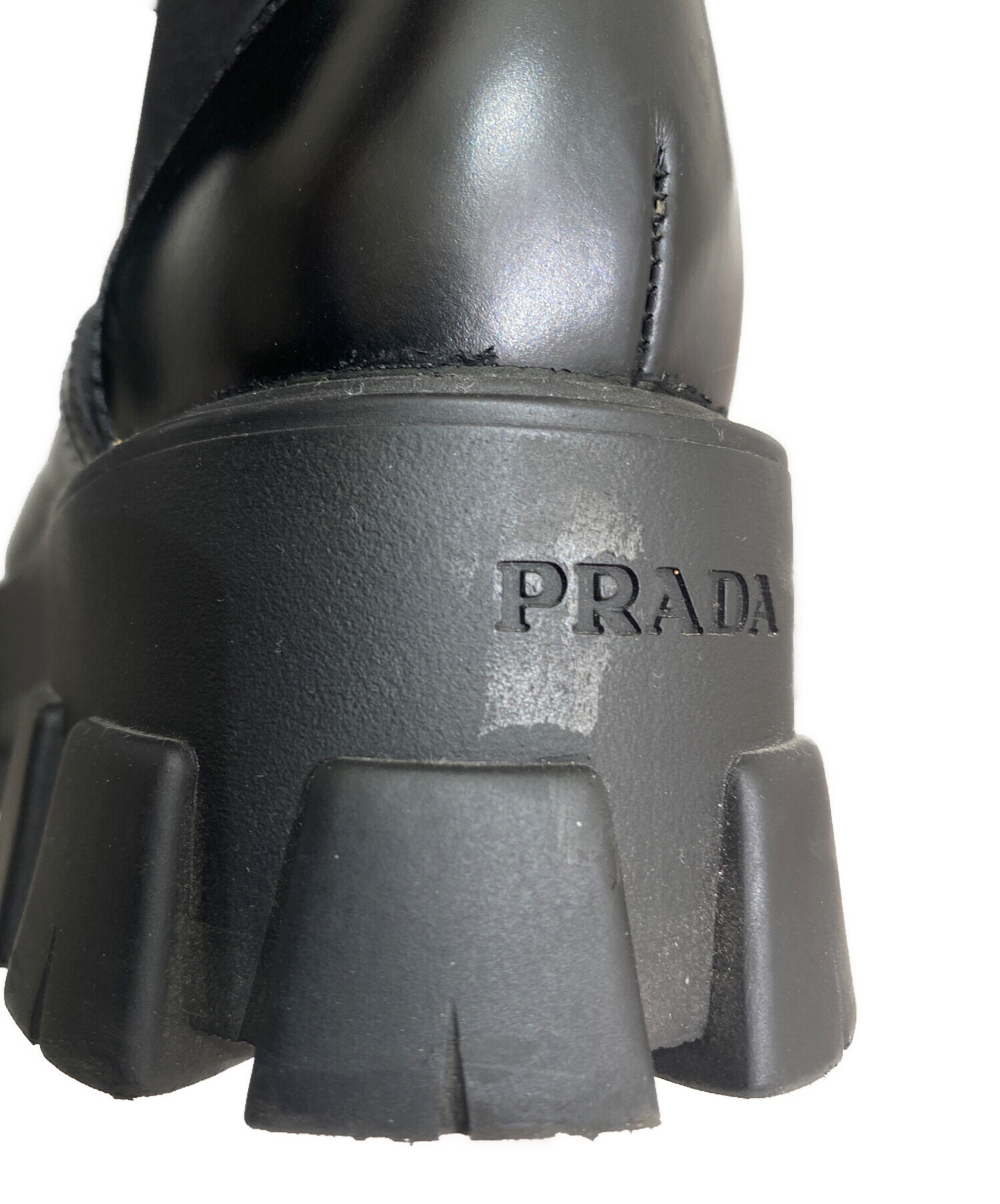 PRADA (プラダ) モノリス ポーチ付 ブラッシュドレザーx Re-Nylon ブーツ ブラック サイズ:38