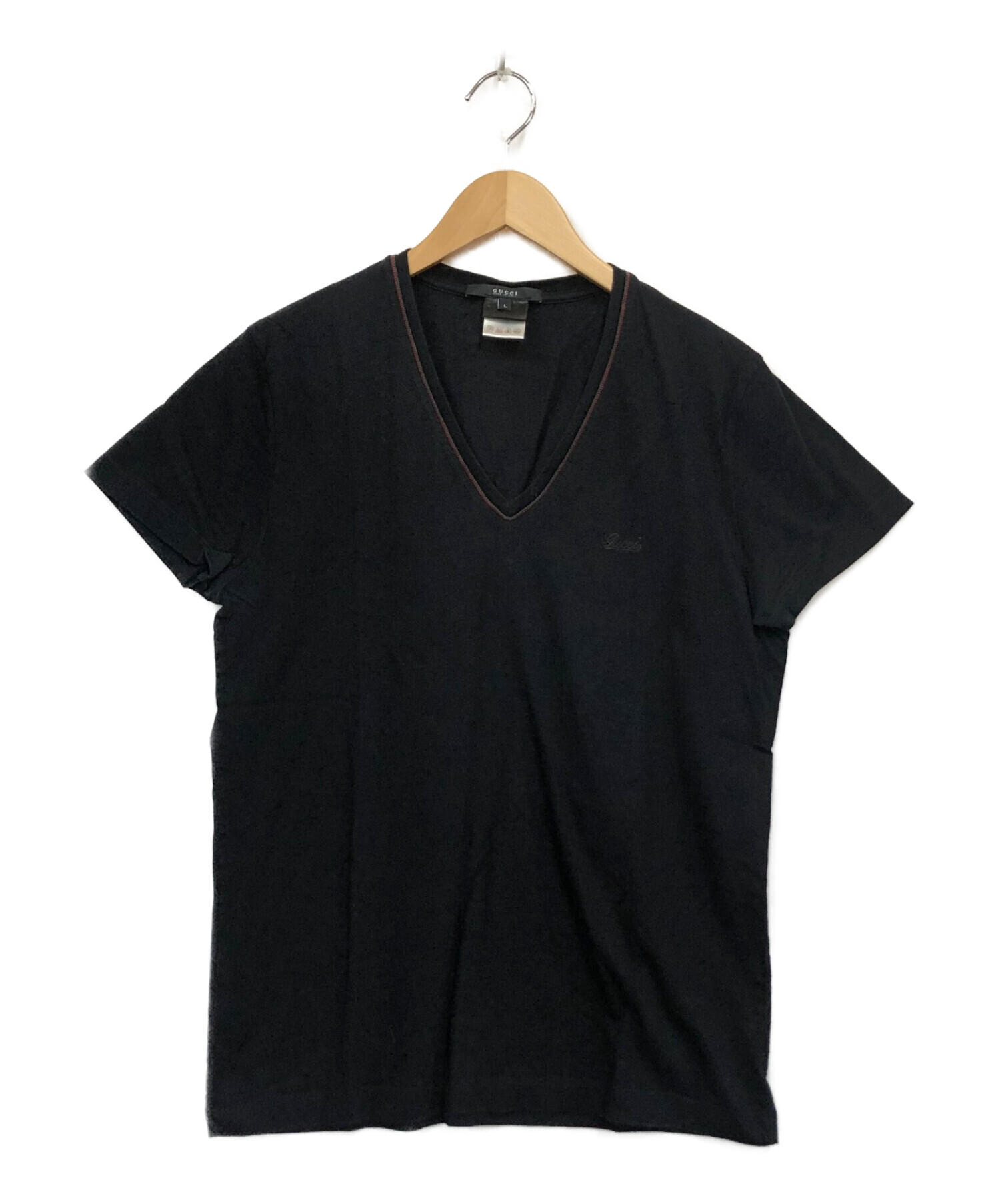 GUCCI (グッチ) VネックTシャツ ブラック サイズ:L