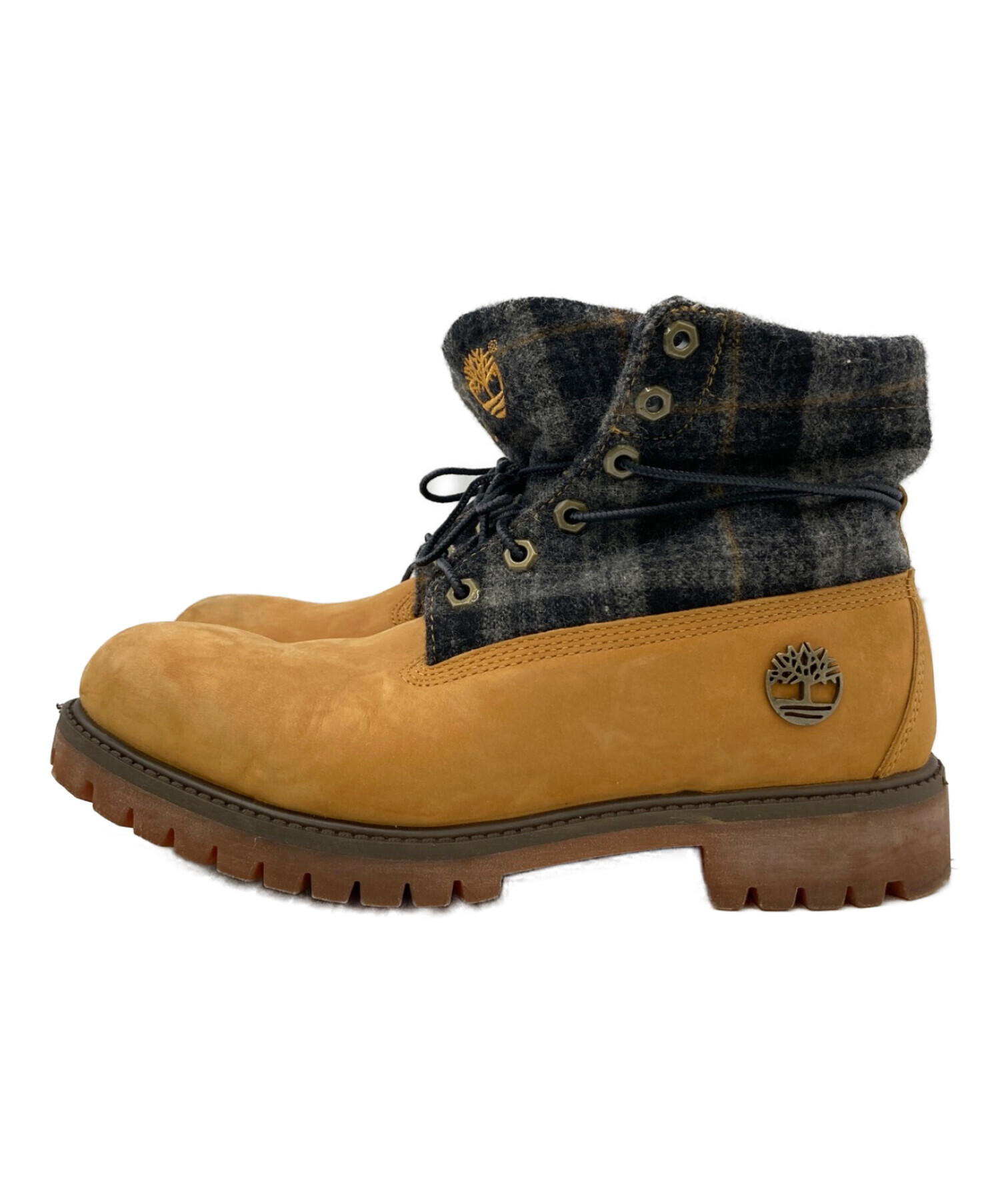 Timberland (ティンバーランド) WOOLRICH (ウールリッチ) ロールトップブーツ キャメル×グレー サイズ:26.5