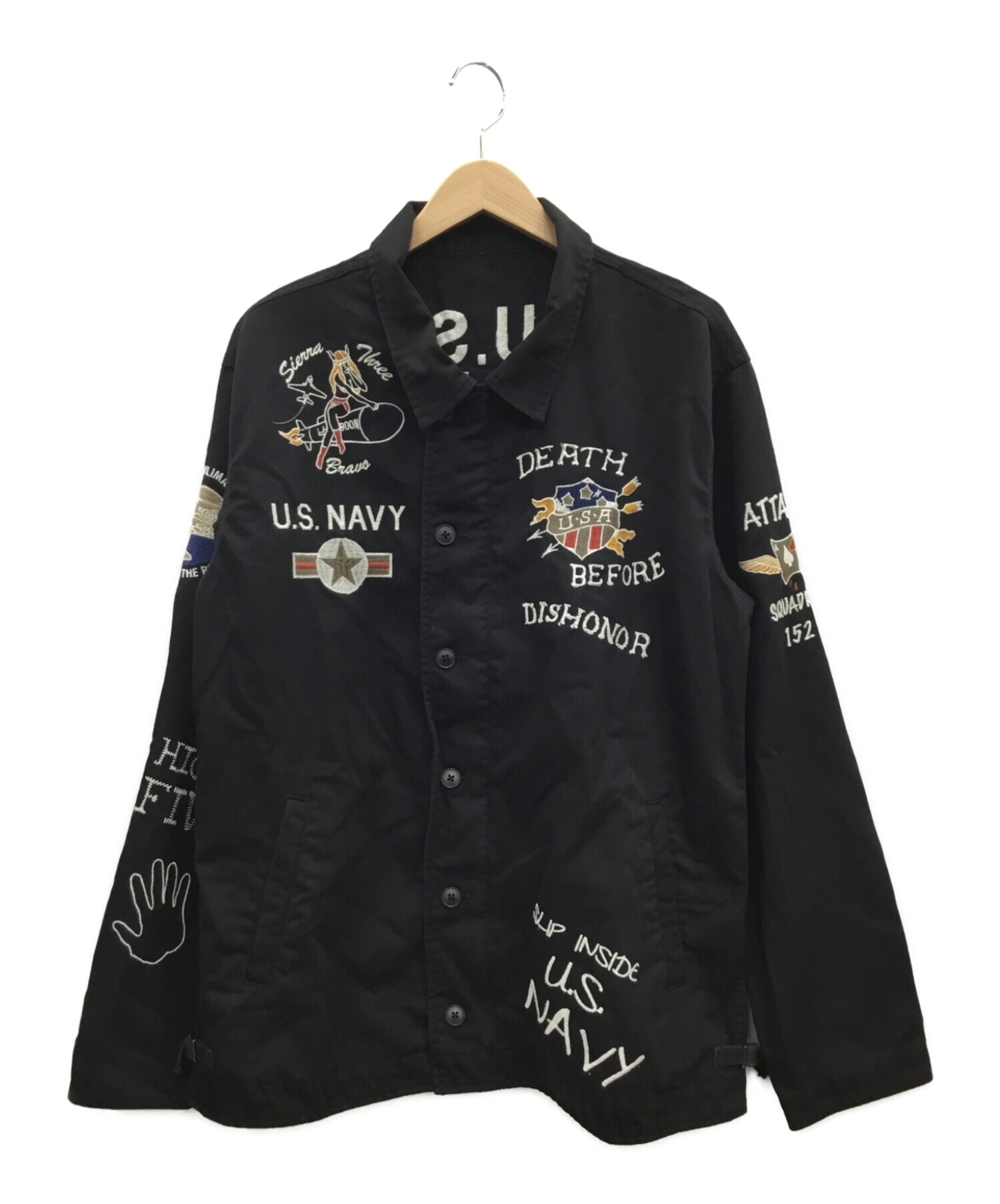 AVIREX (アヴィレックス) U.S.NAVY N-4 EMBROIDERY JACKET ブラック サイズ:2XL