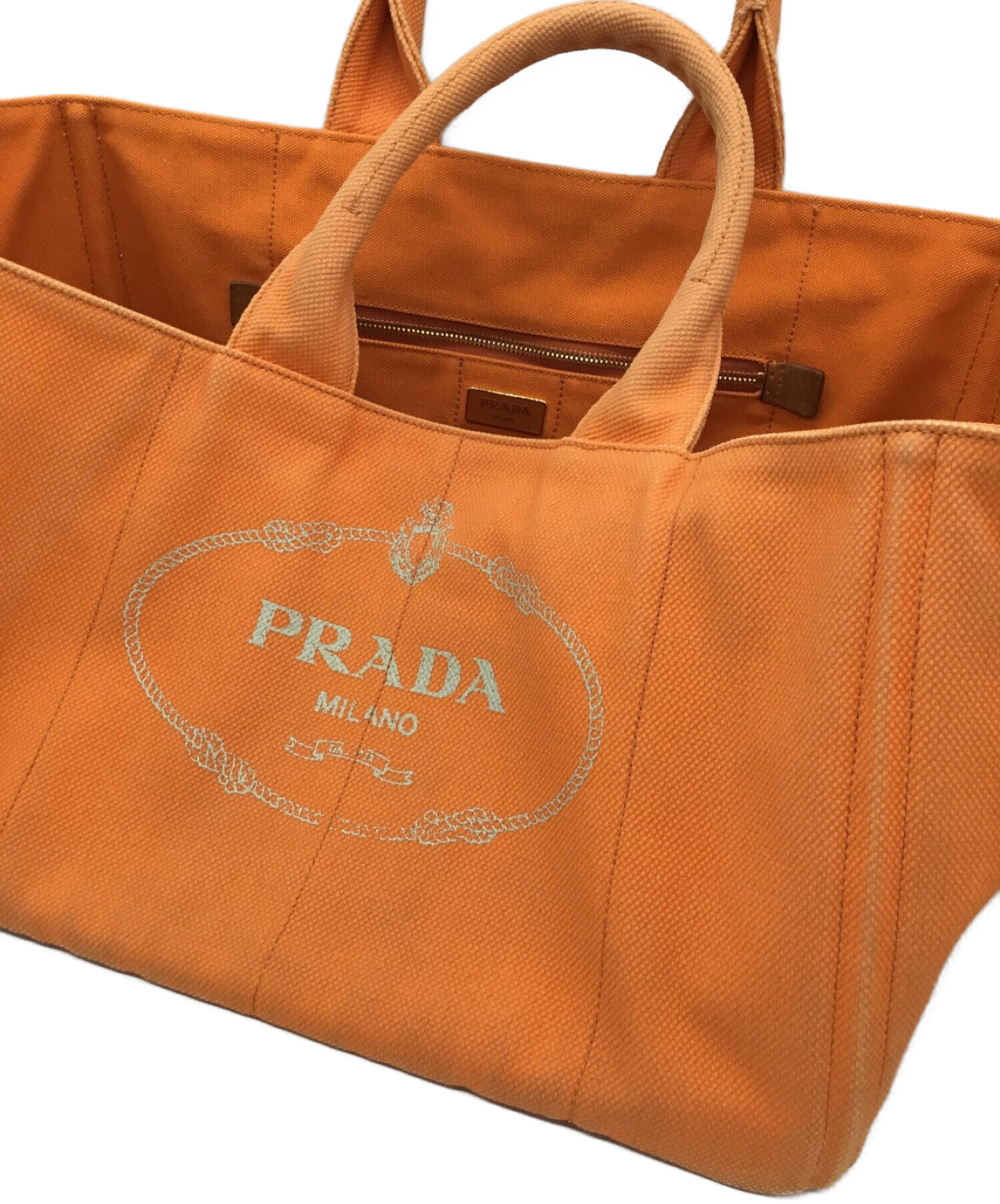 PRADA プラダ キャンバス トートバッグ オレンジ - トートバッグ