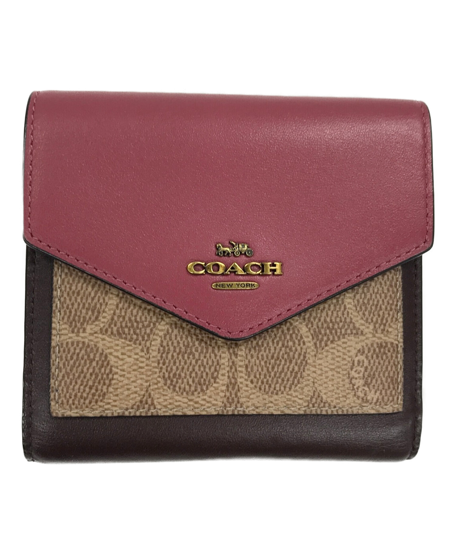 COACH (コーチ) 3つ折り財布 ピンク×ブラウン サイズ:実寸サイズにてご確認ください。