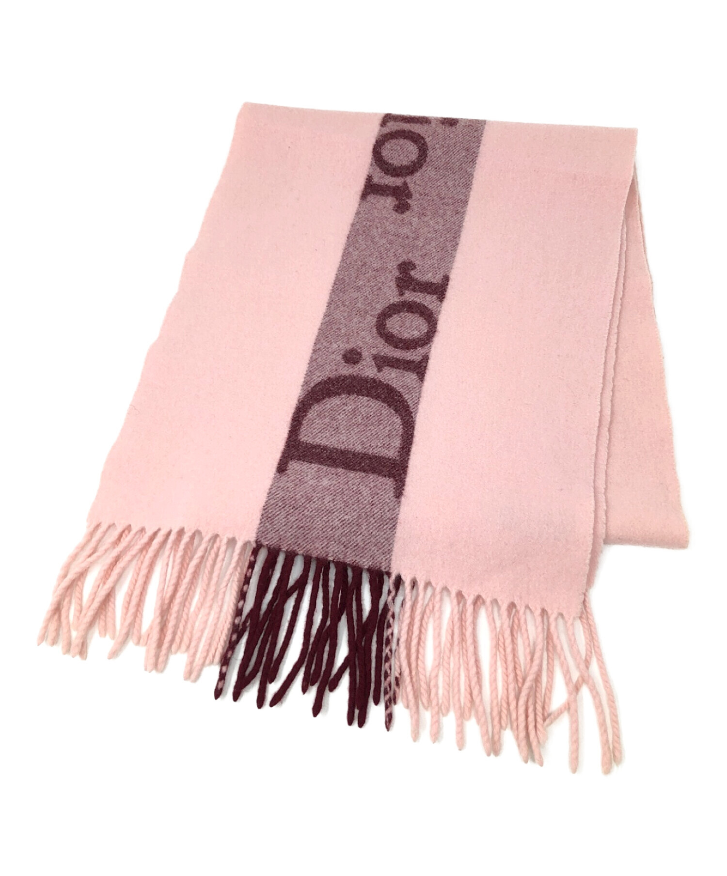 Christian Dior ロゴ マフラー ウール アクリル ピンク長さ最大約175フリンジ含む幅