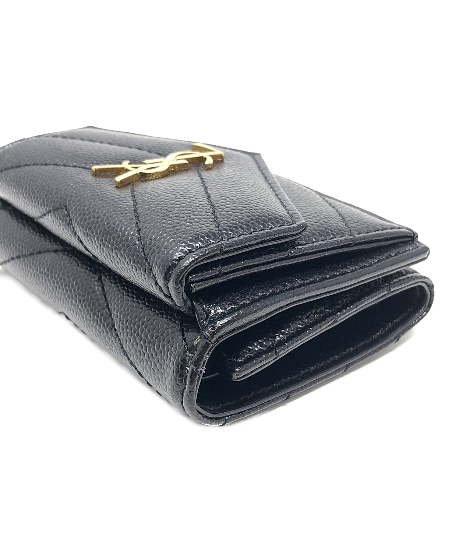 Saint Laurent Paris (サンローランパリ) 3つ折り財布 モノグラム コンパクトウォレット ブラック  サイズ:実寸サイズにてご確認ください。