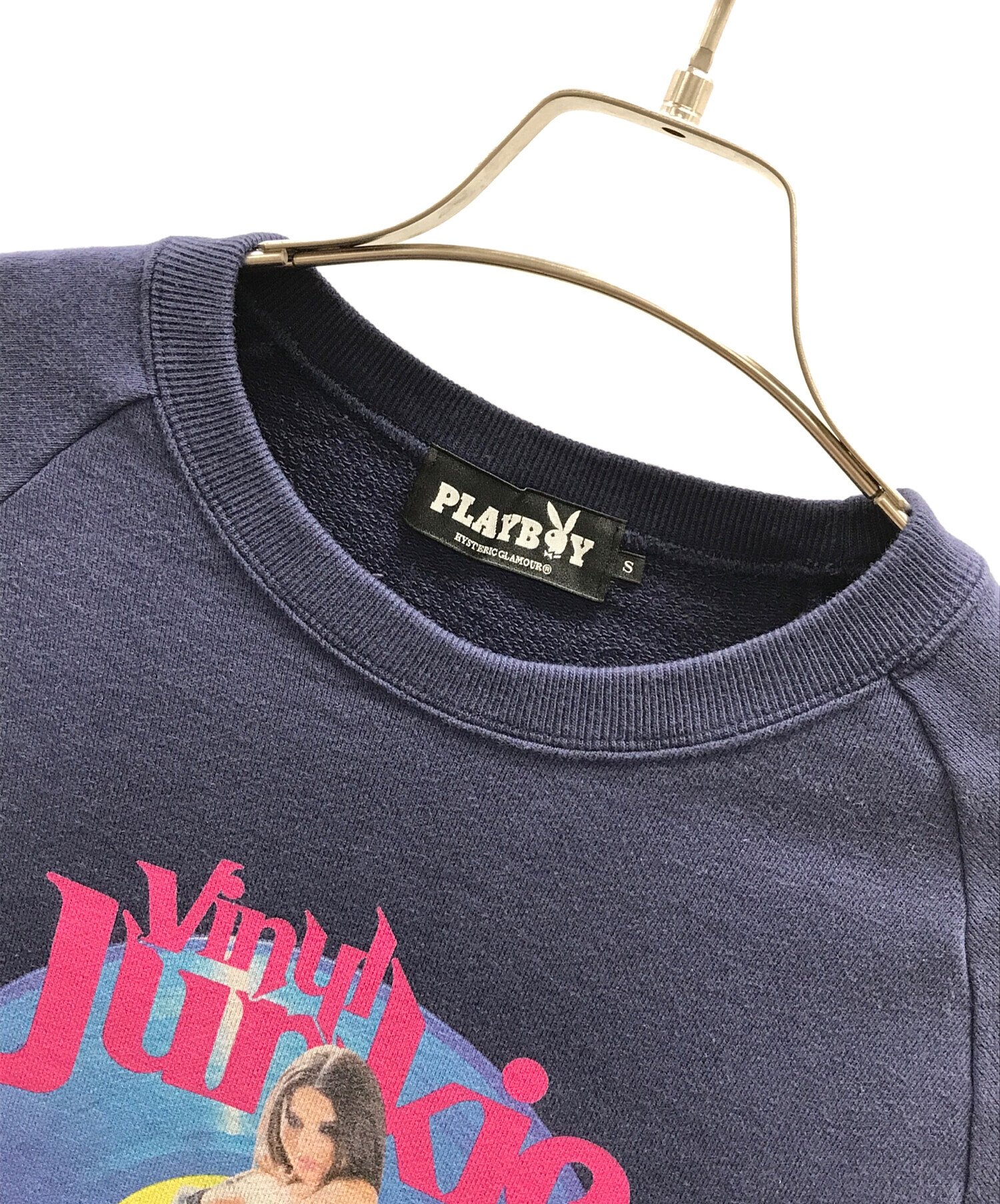 PLAY BOY (プレイボーイ) Hysteric Glamour (ヒステリックグラマー) PLAYBOY JUNKIE SWEAT（プレイボーイ  ジャンキー スウェット） プリントデザイン ネイビー サイズ:S