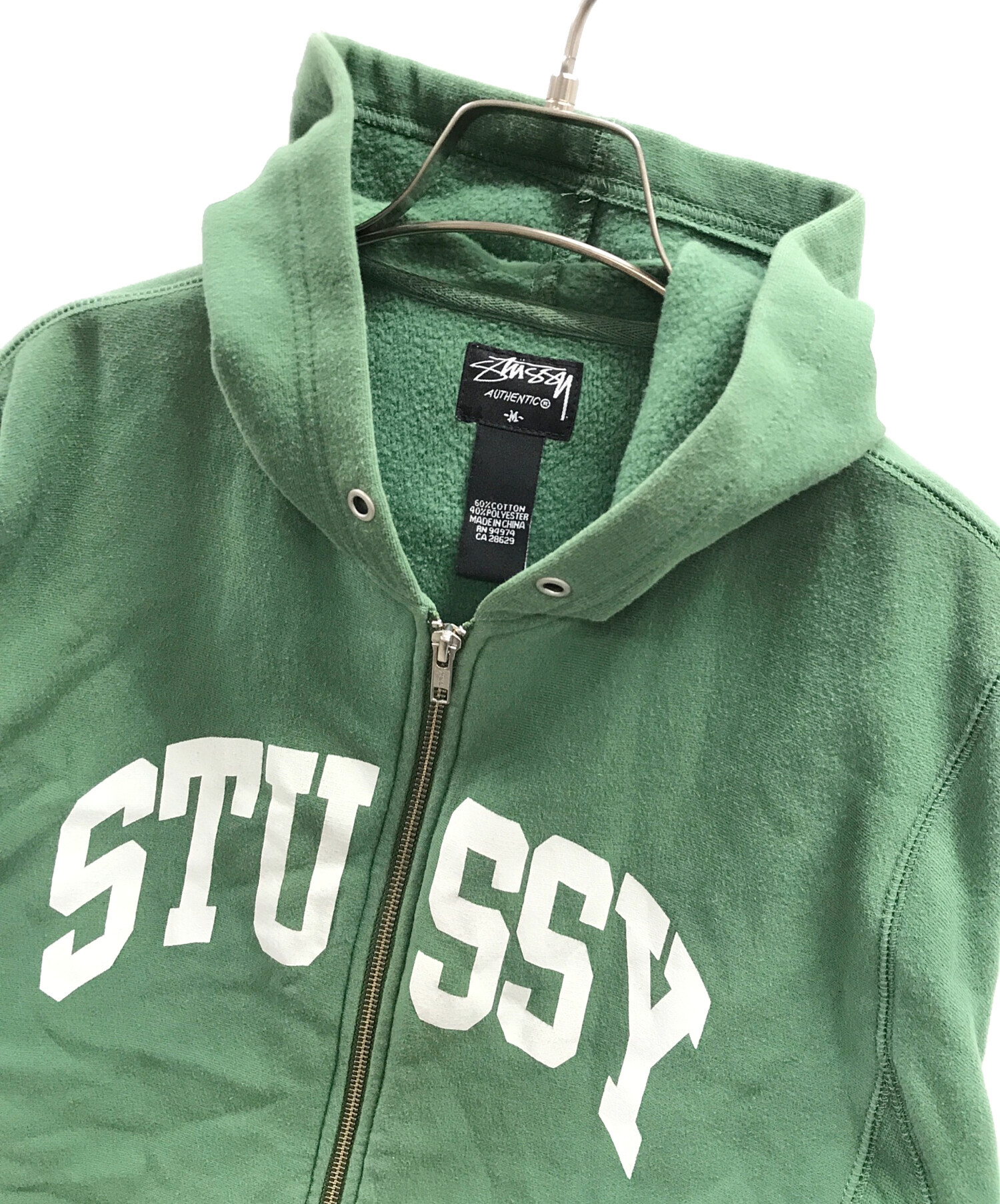 stussy (ステューシー) パーカー アーチロゴフルジップパーカー グリーン サイズ:M