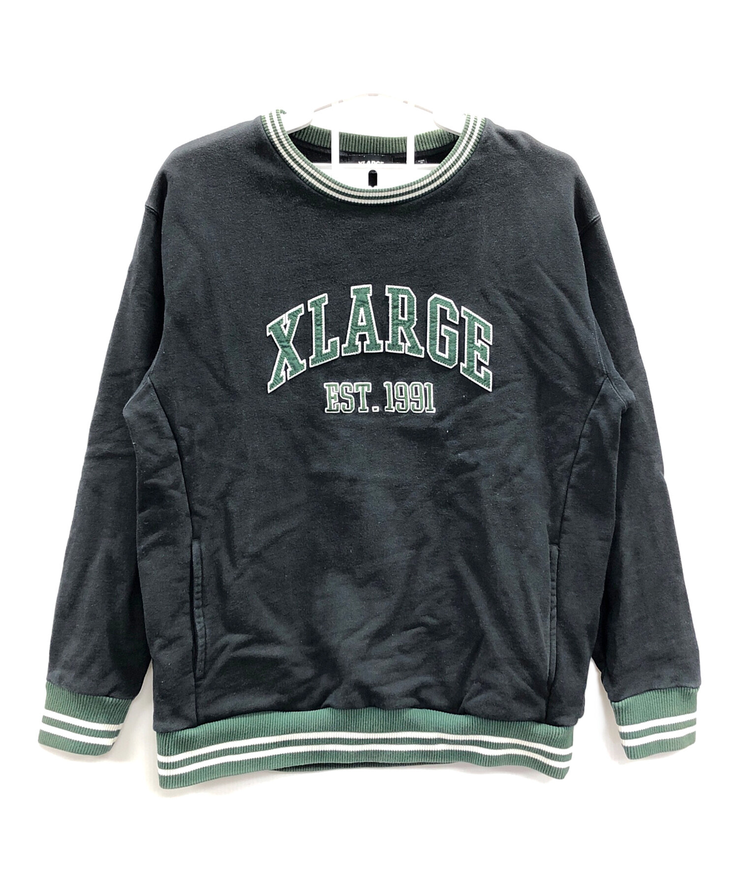 X-LARGE (エクストララージ) スウェット RIB LINE CREWNECK SWEAT(リブラインクルーネックスウェット) ブラック  サイズ:L