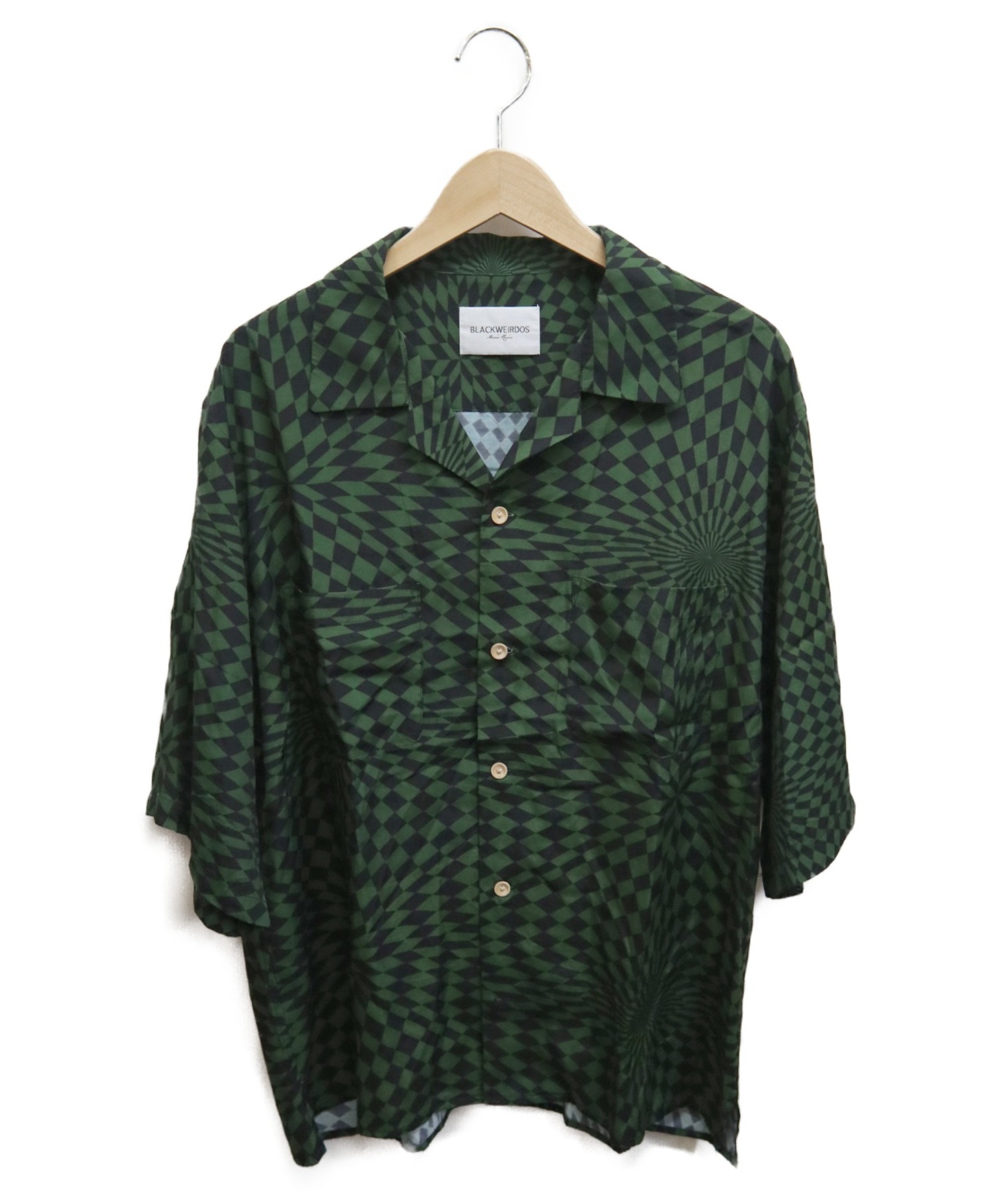 Black Weirdos (ブラック ウィドゥ) チェッカーアロハシャツ グリーン サイズ:Ｍ Checker Aloha Shirt