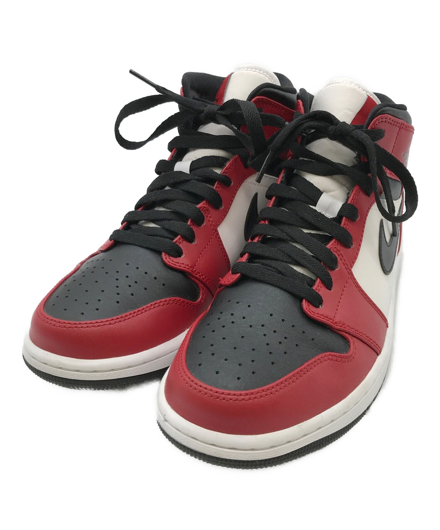 NIKE (ナイキ) AIR JORDAN 1 MID CHICAGO BLACK TOE/エアジョーダン1ミッドブラックトゥ ブラック×レッド  サイズ:26.5cm