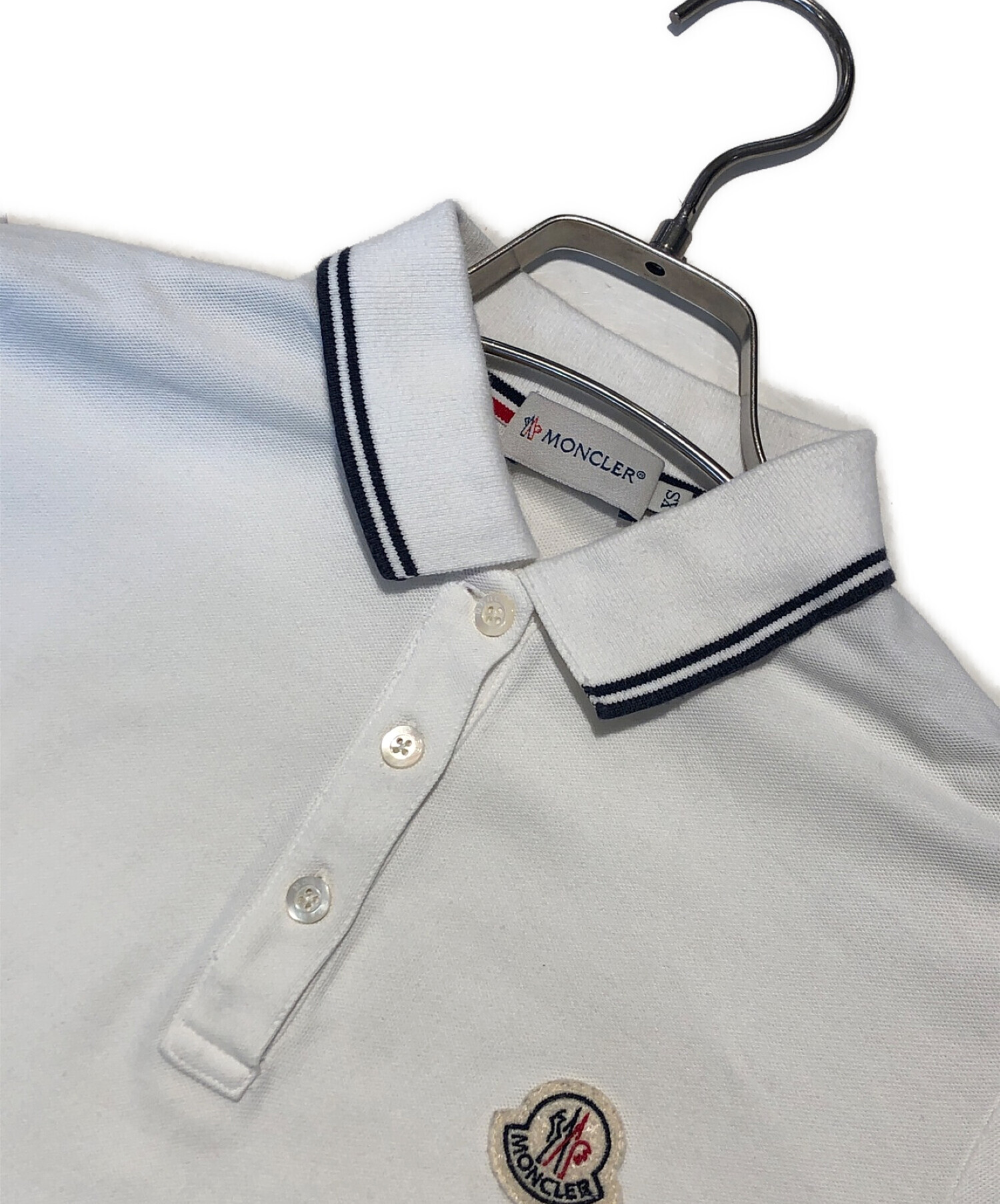 MONCLER (モンクレール) ロゴパッチ鹿の子ポロシャツ ホワイト サイズ:XS