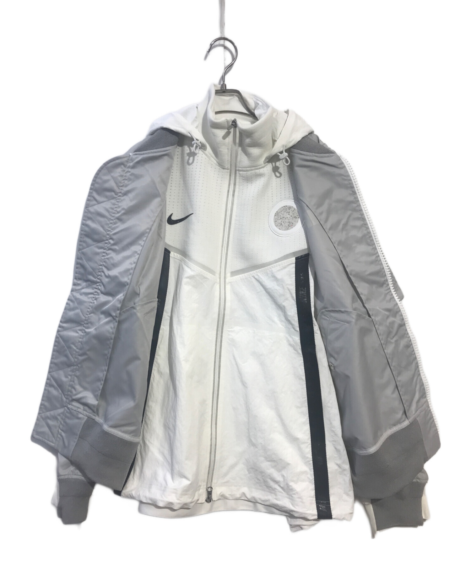 NIKE (ナイキ) sacai (サカイ) レイヤードボンバージャケット ホワイト×グレー サイズ:XL 未使用品