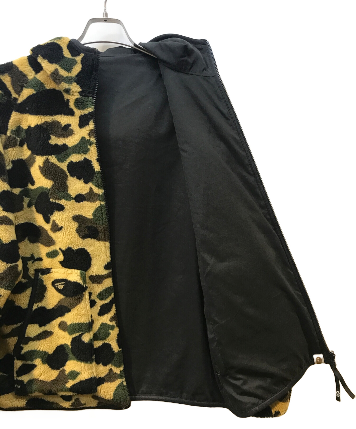 A BATHING APE (アベイシングエイプ) ファーストカモリバーシブルボアジャケット ブラック×ベージュ サイズ:L