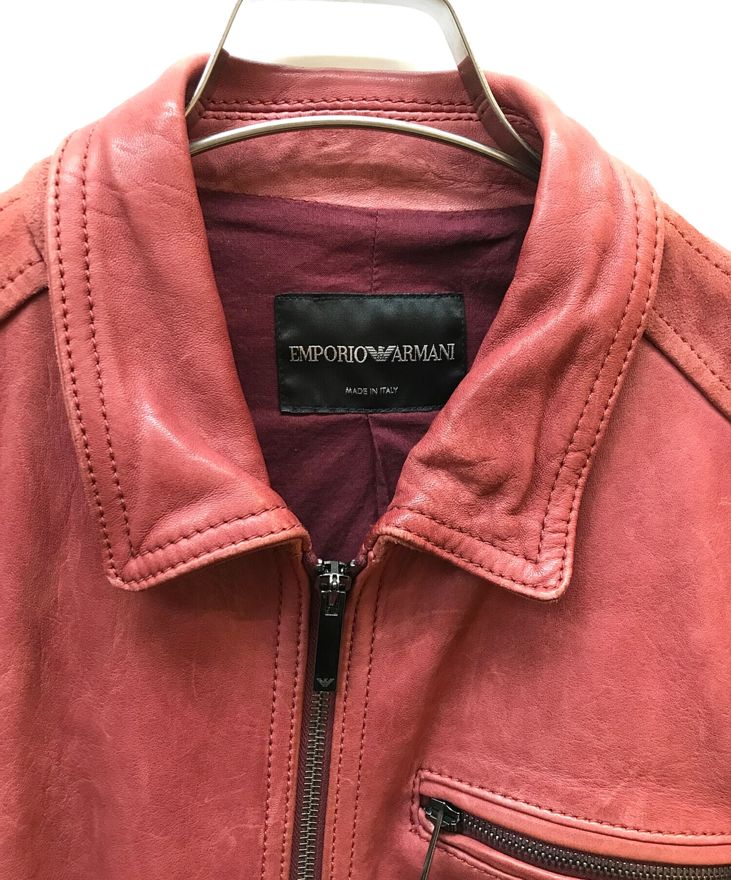 中古・古着通販】EMPORIO ARMANI (エンポリオアルマーニ) シングルライダースジャケット レッド サイズ:48｜ブランド・古着通販  トレファク公式【TREFAC FASHION】スマホサイト