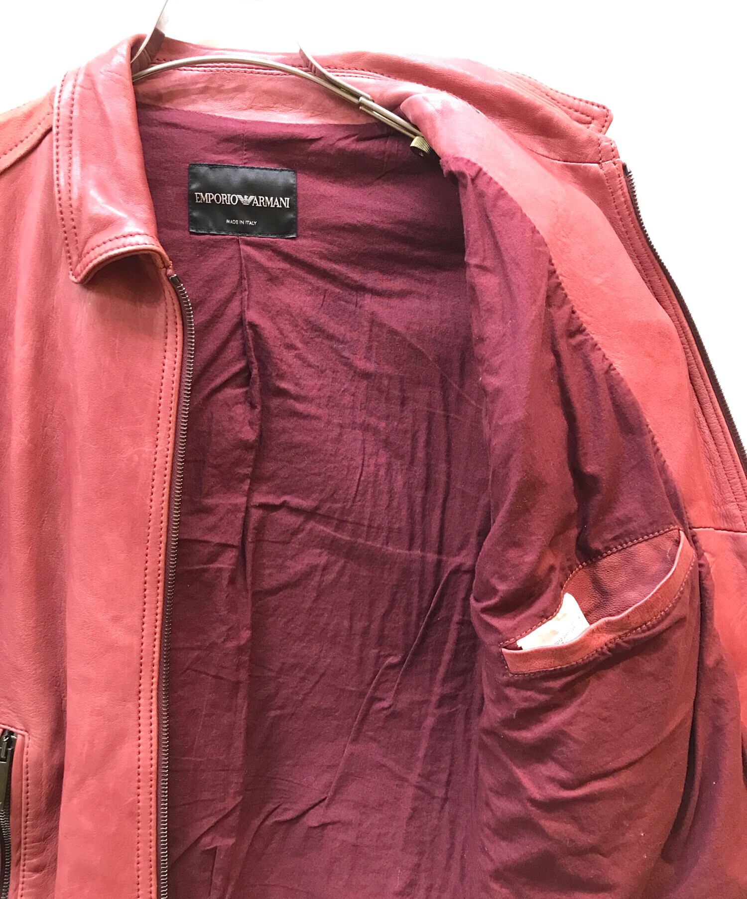 中古・古着通販】EMPORIO ARMANI (エンポリオアルマーニ) シングルライダースジャケット レッド サイズ:48｜ブランド・古着通販  トレファク公式【TREFAC FASHION】スマホサイト