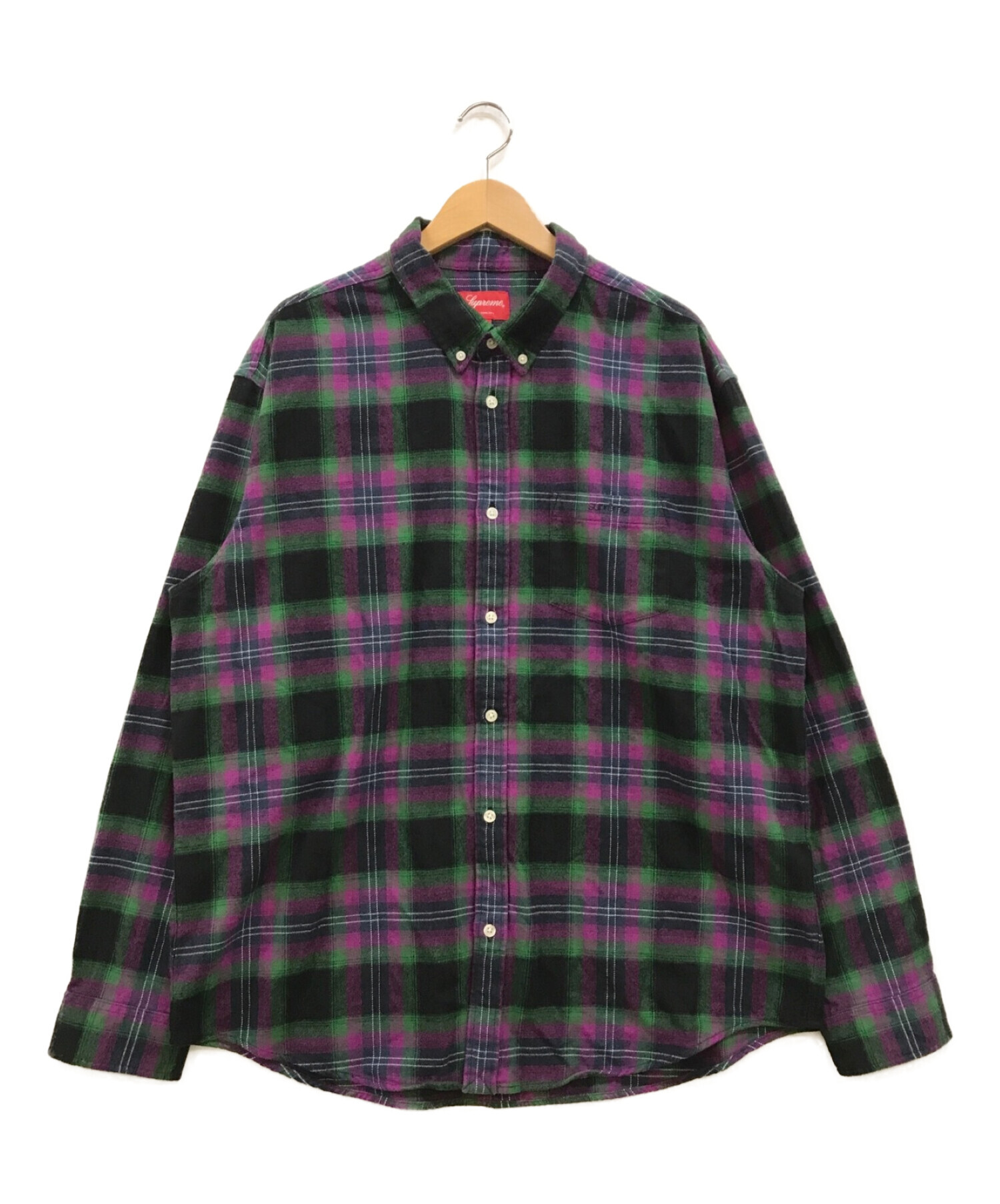 SUPREME (シュプリーム) Brushed Plaid Flannel Shirt グリーン×パープル サイズ:XL