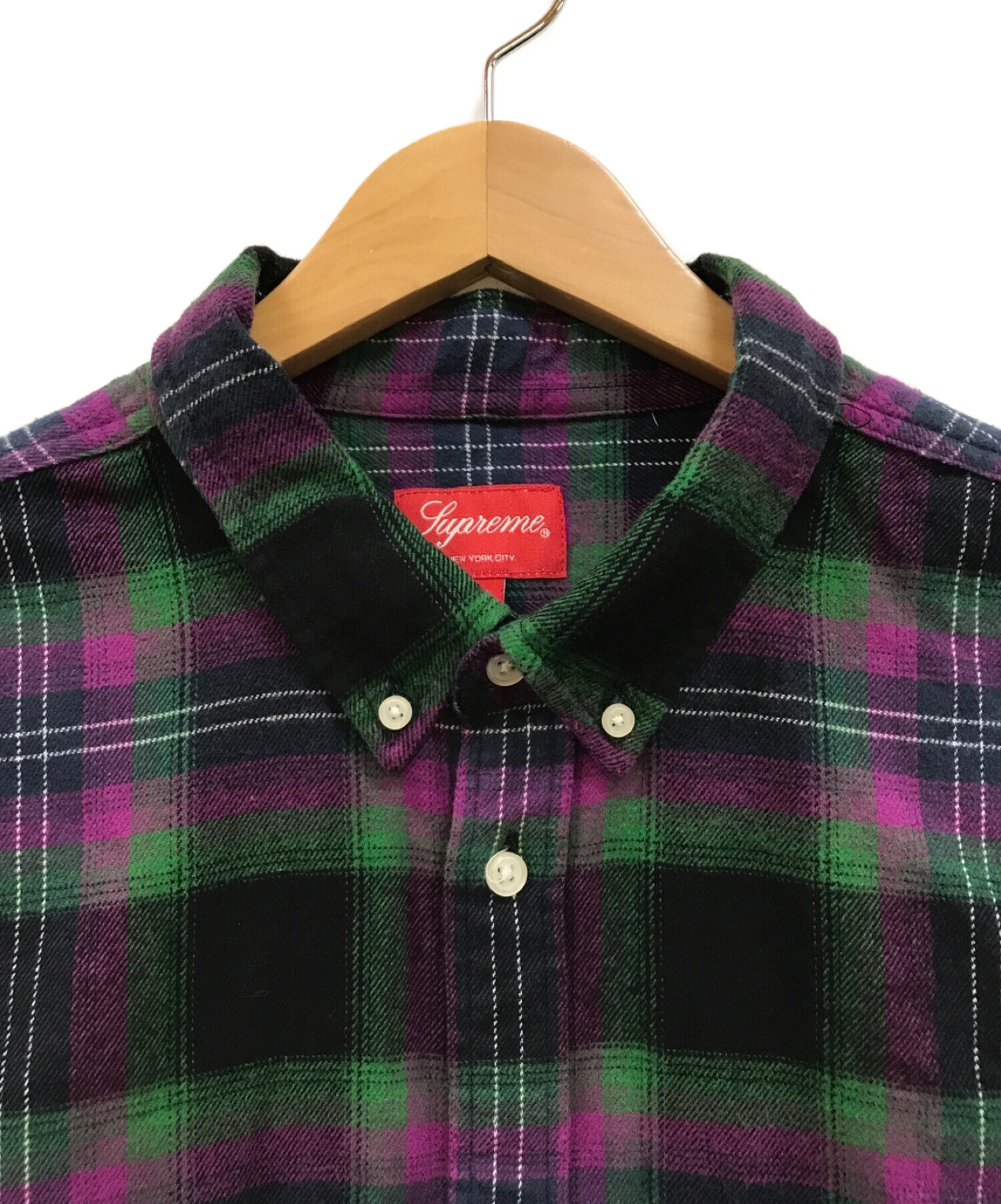 SUPREME (シュプリーム) Brushed Plaid Flannel Shirt グリーン×パープル サイズ:XL