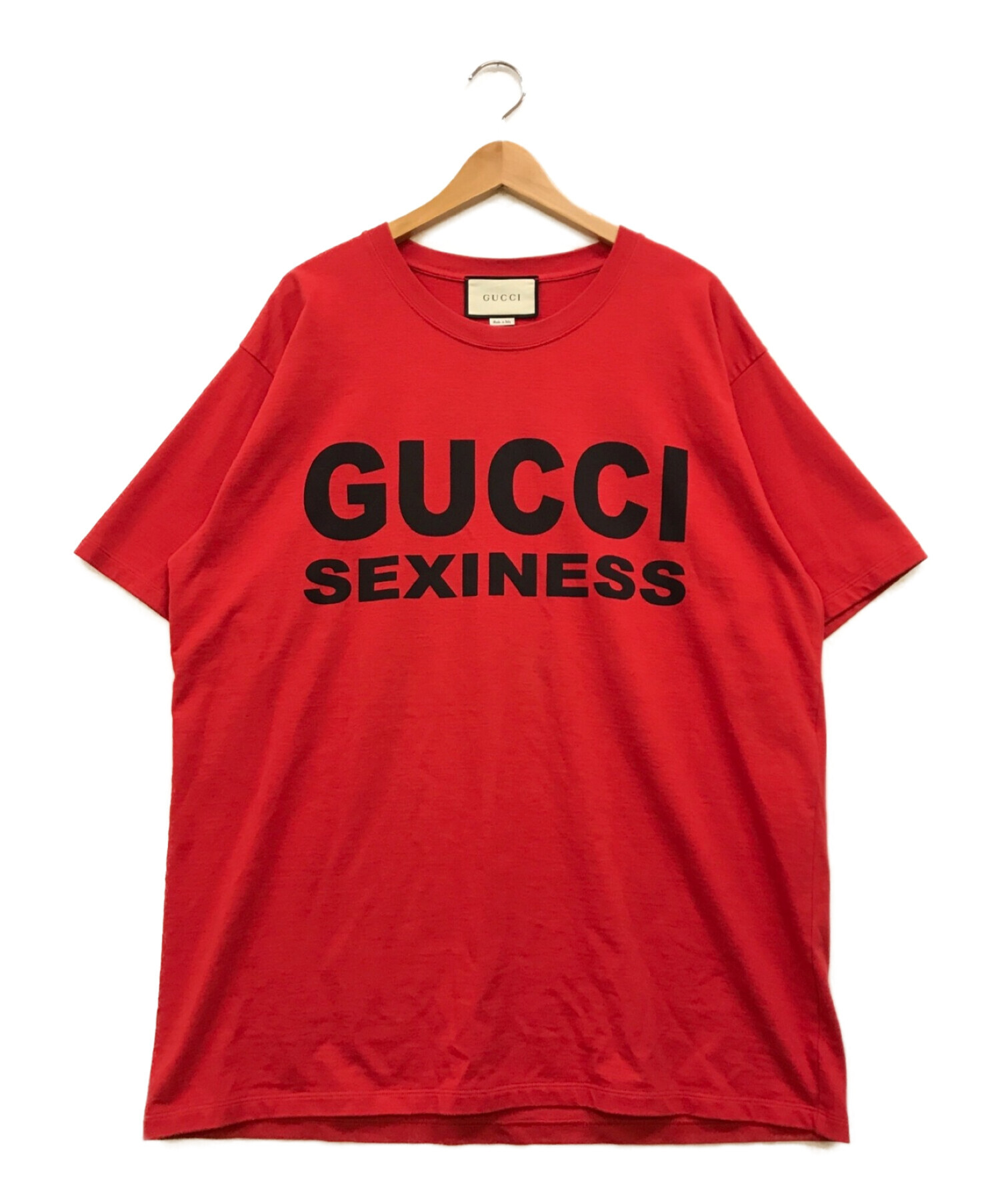 GUCCI (グッチ) SEXINESS プリントオーバーサイズTシャツ レッド サイズ:L