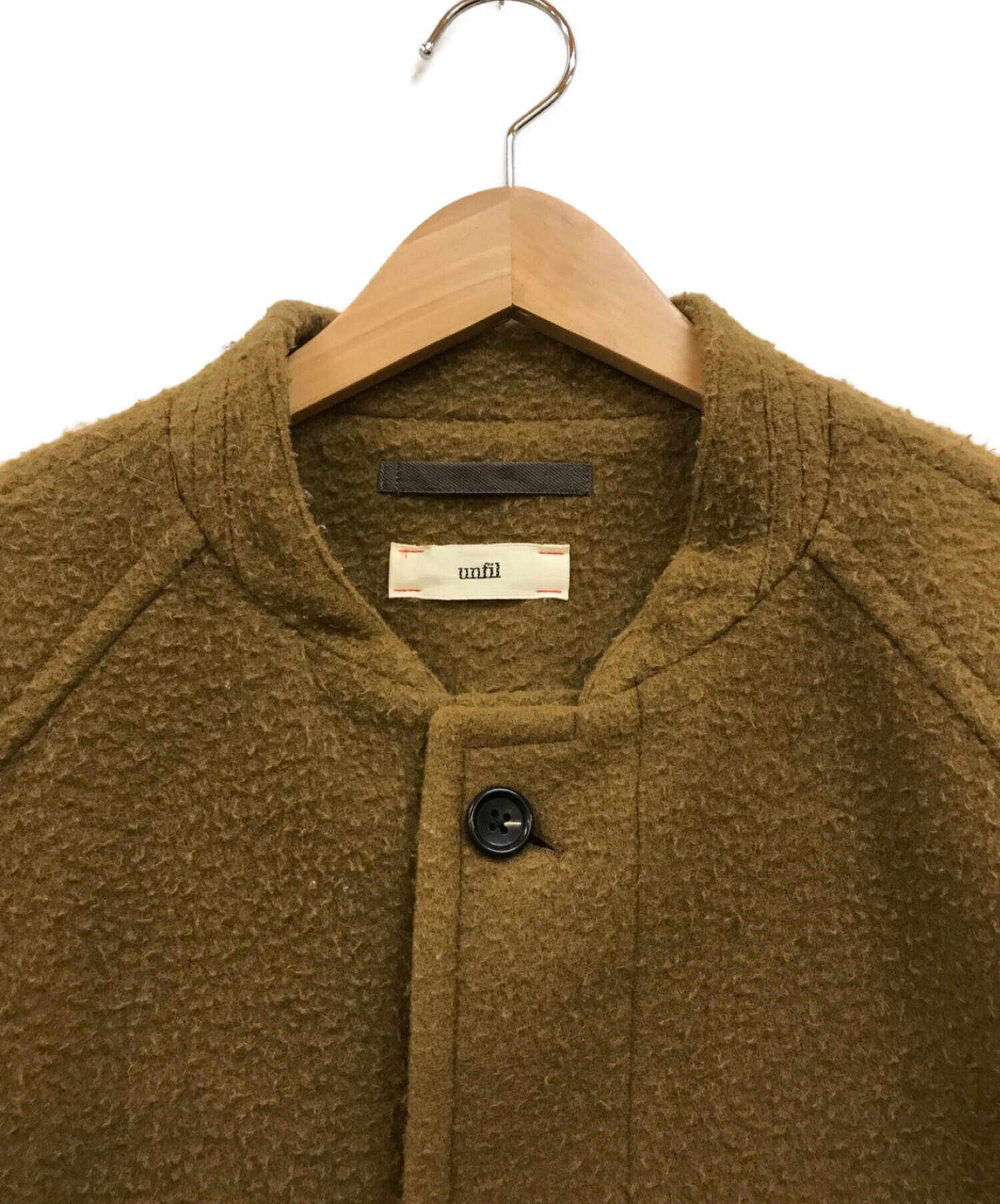 UNFIL (アンフィル) NAPPED WOOL-MELTON BAND COLLAR COAT ブラウン サイズ:4