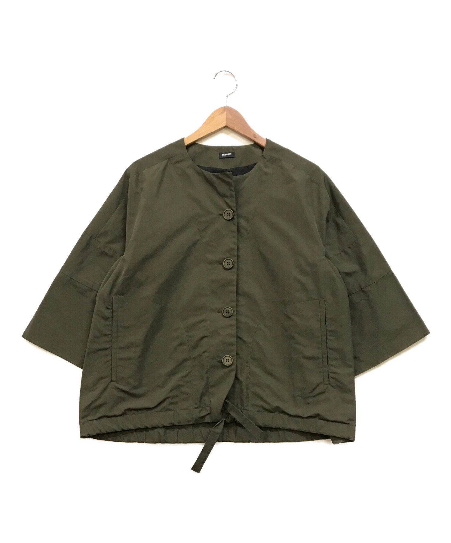 JIL SANDER NAVY (ジルサンダー ネイビー) ナイロンノーカラージャケット オリーブ サイズ:42