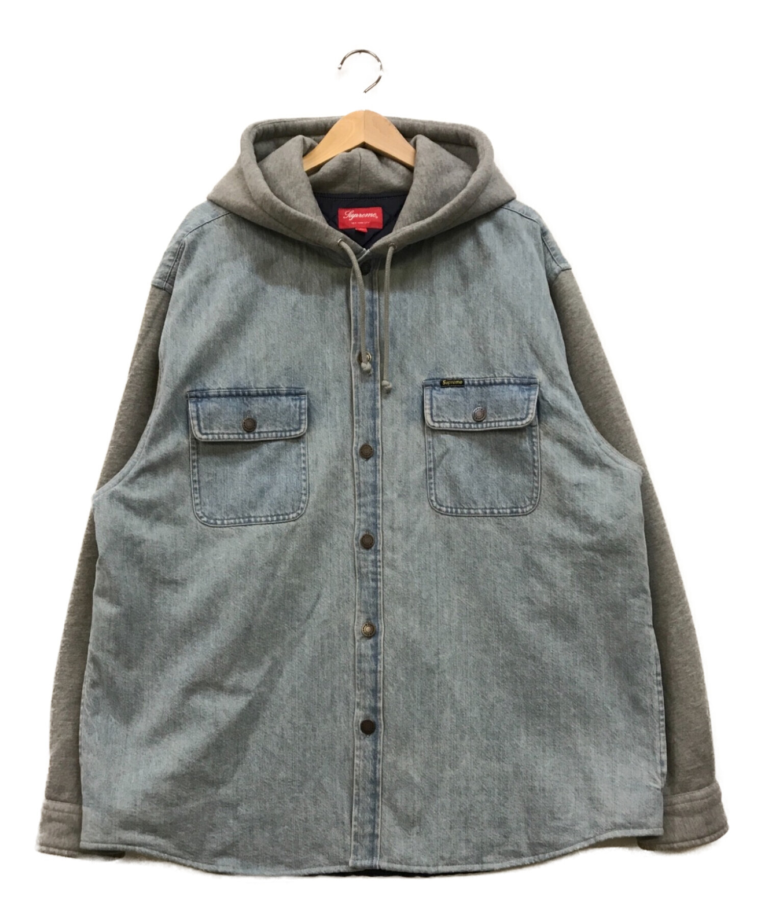 SUPREME (シュプリーム) 22AW Fleece Hooded Denim Shirt インディゴ×グレー サイズ:XL