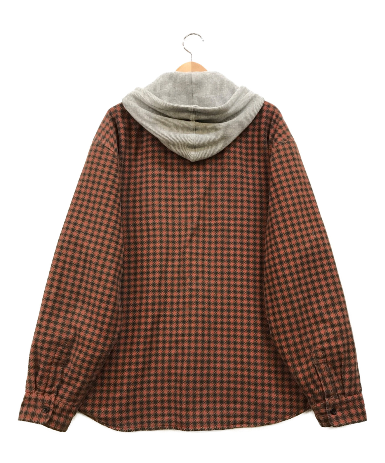 SUPREME (シュプリーム) 22AW Houndstooth Flannel Hooded Shirt オレンジ×グレー サイズ:XL