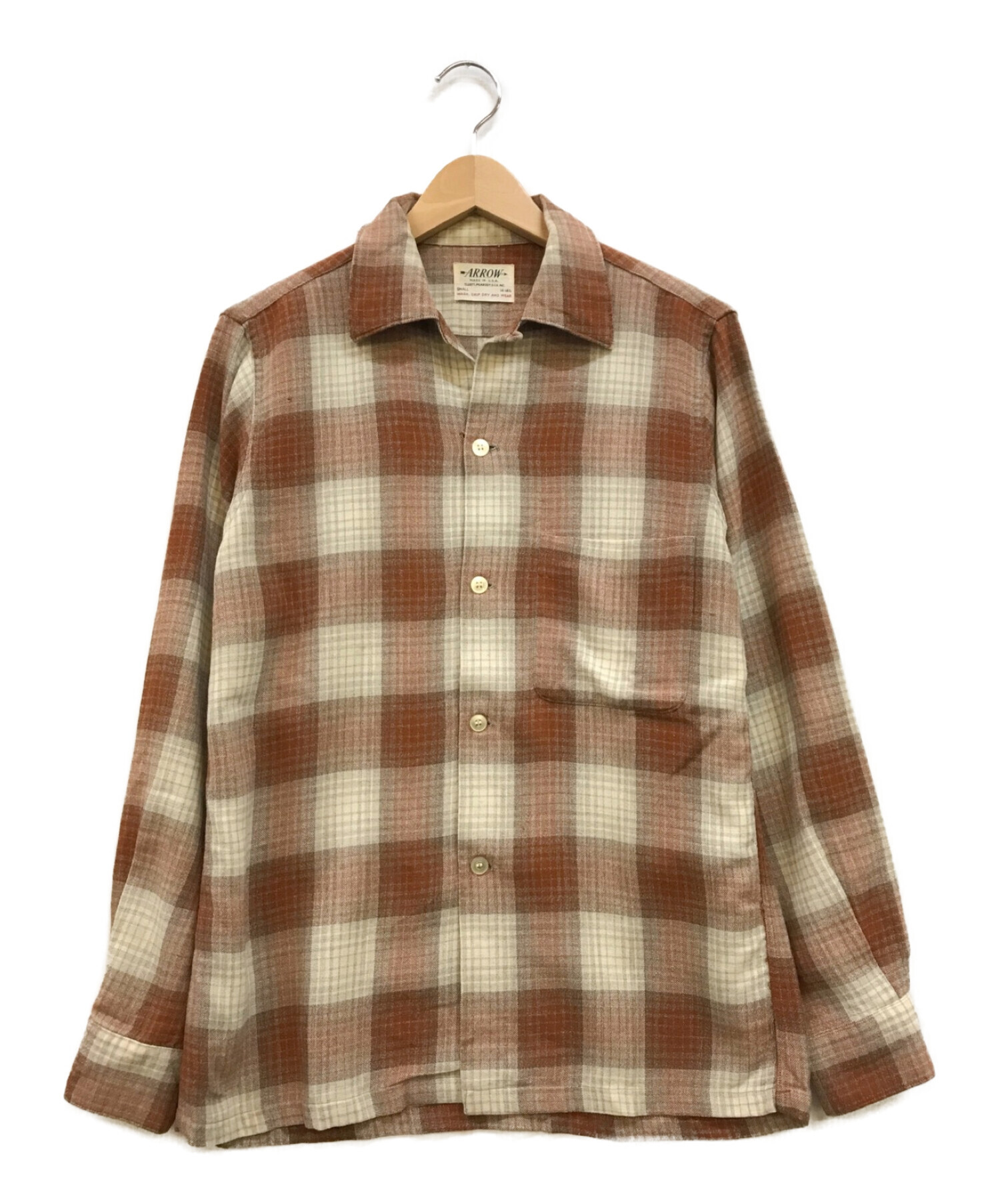 ARROW (アロー) [古着]60’S オープンカラーチェックウールシャツ ブラウン×ホワイト サイズ:S