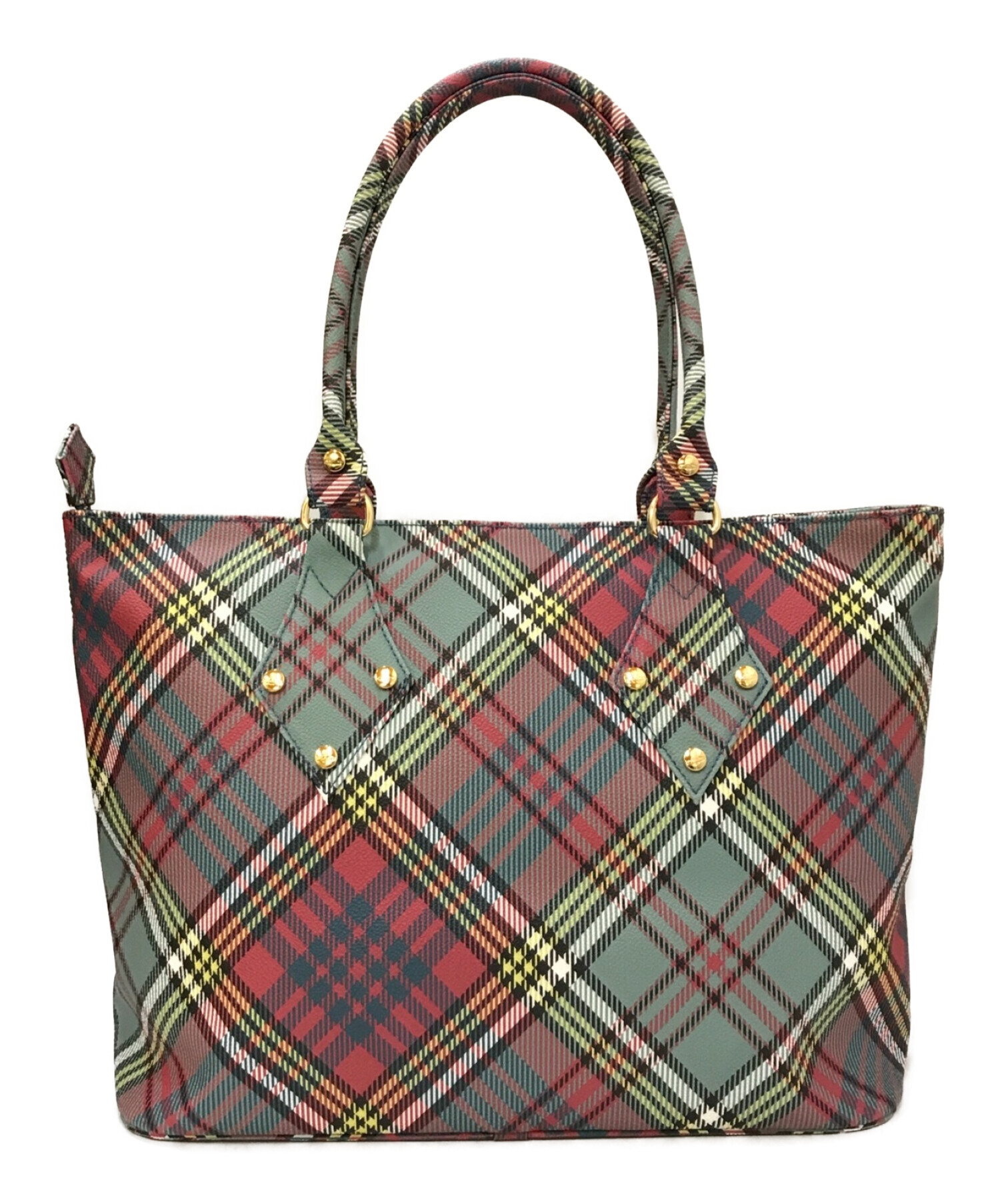 Vivienne Westwood (ヴィヴィアンウエストウッド) チェック柄トートバッグ レッド×グリーン