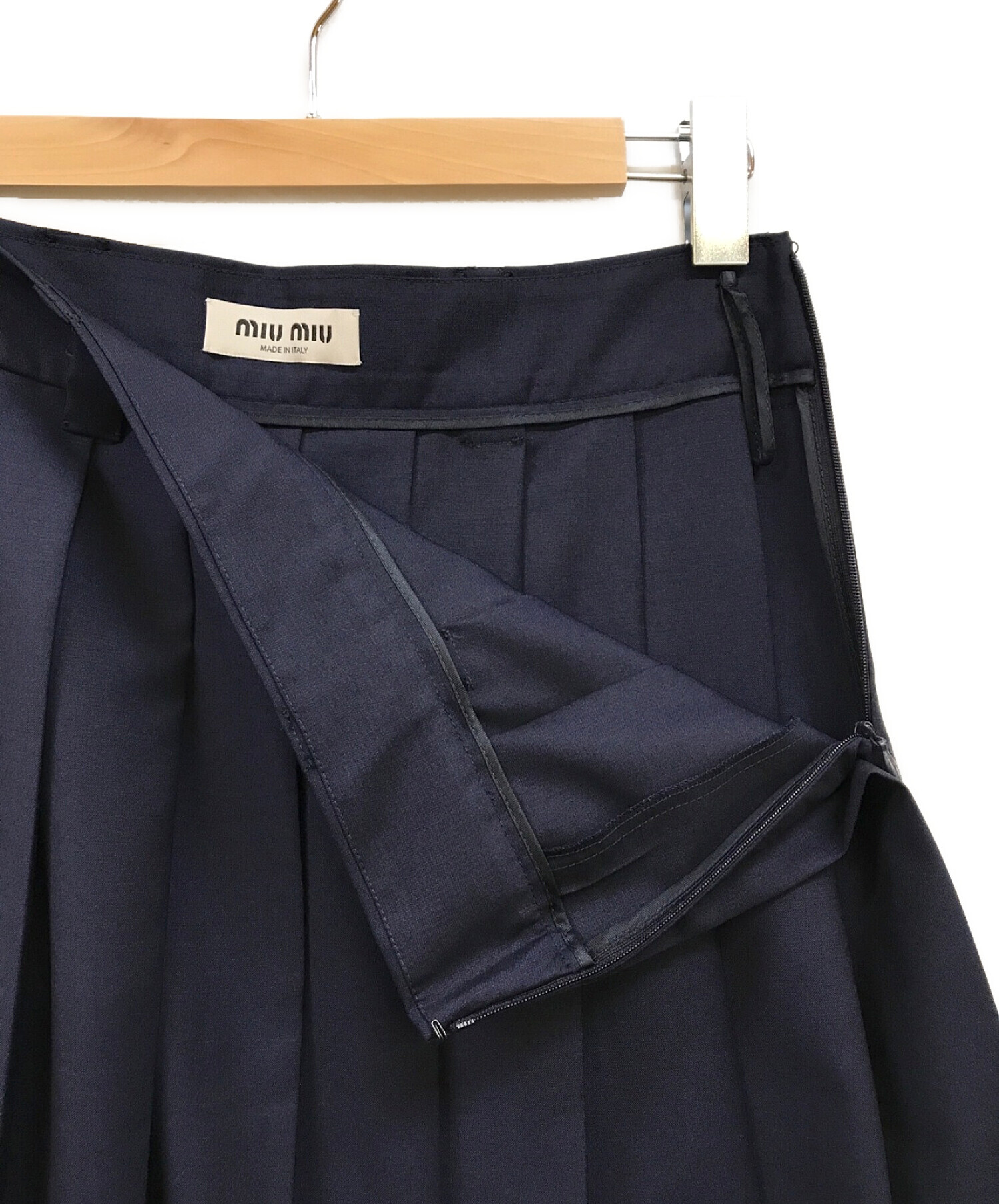 MIU MIU (ミュウミュウ) モヘアファブリック プリーツスカート ネイビー サイズ:38