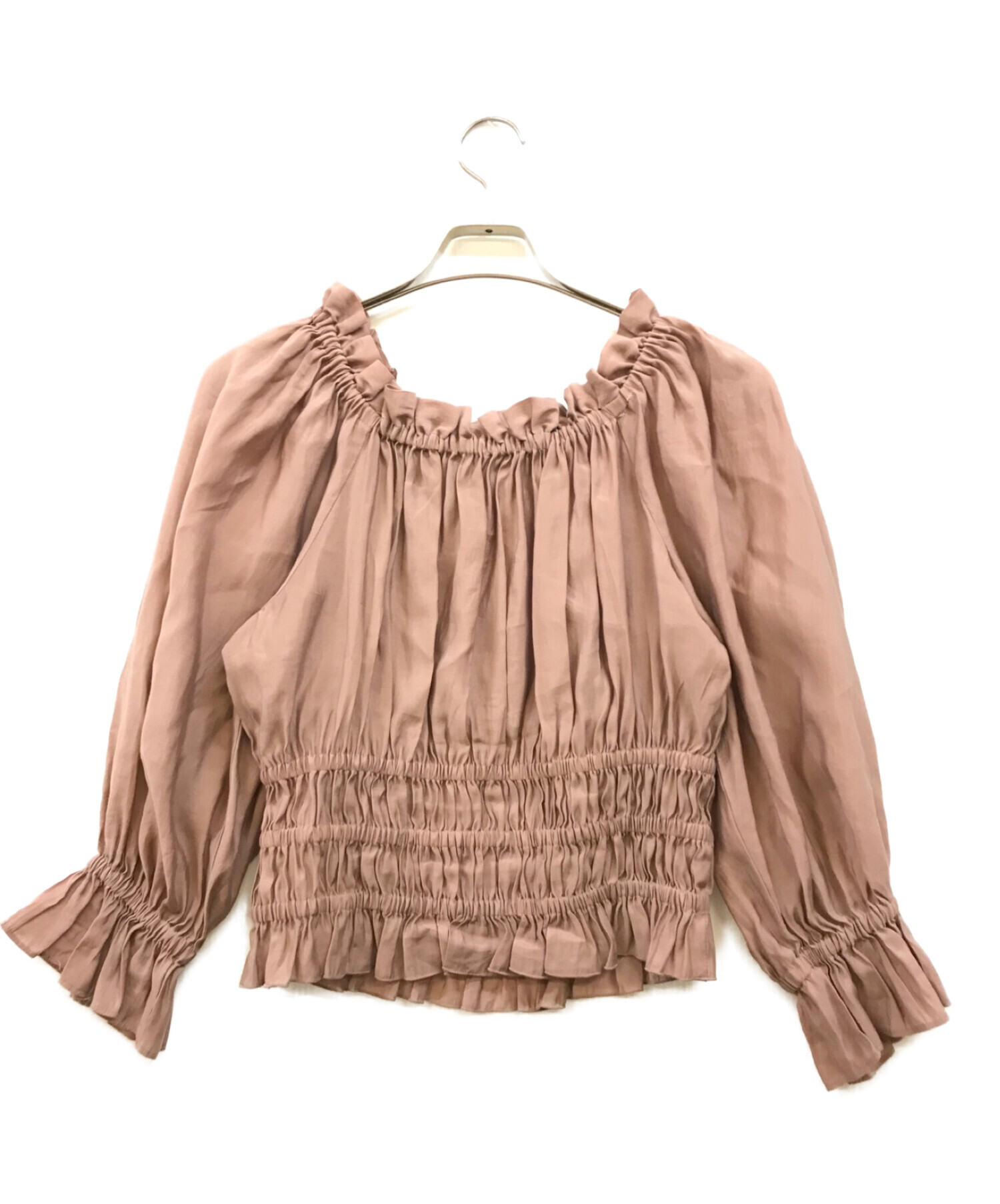 HER LIP TO (ハーリップトゥ) off-the-shoulder Cropped Shirred Top ピンク サイズ:F