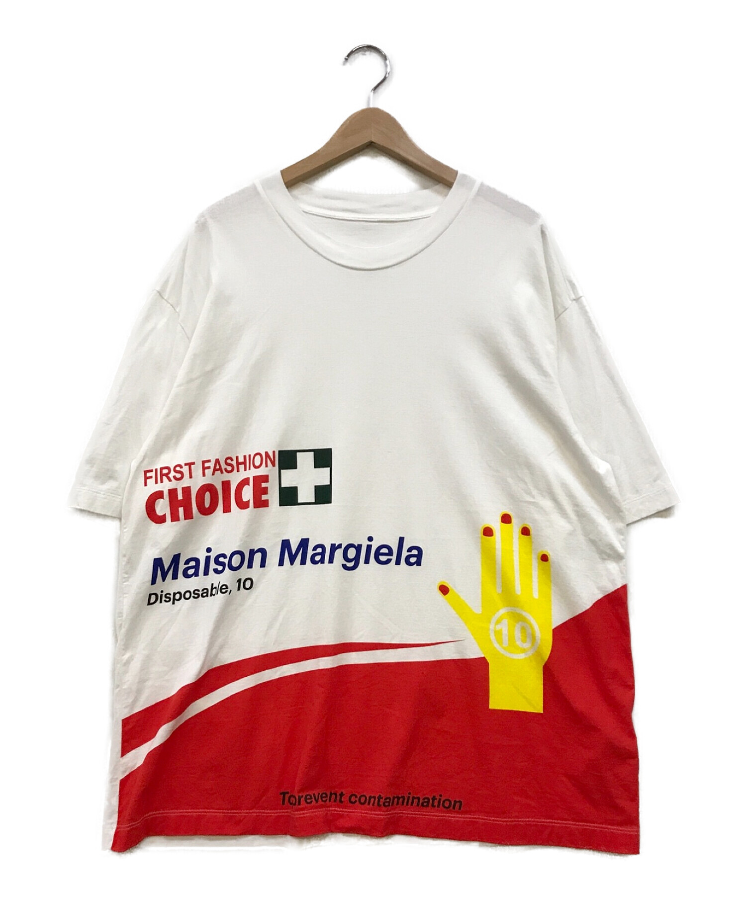 Maison Margiela (メゾンマルジェラ) FIRST FASHION CHOICE Tシャツ ホワイト×レッド サイズ:44