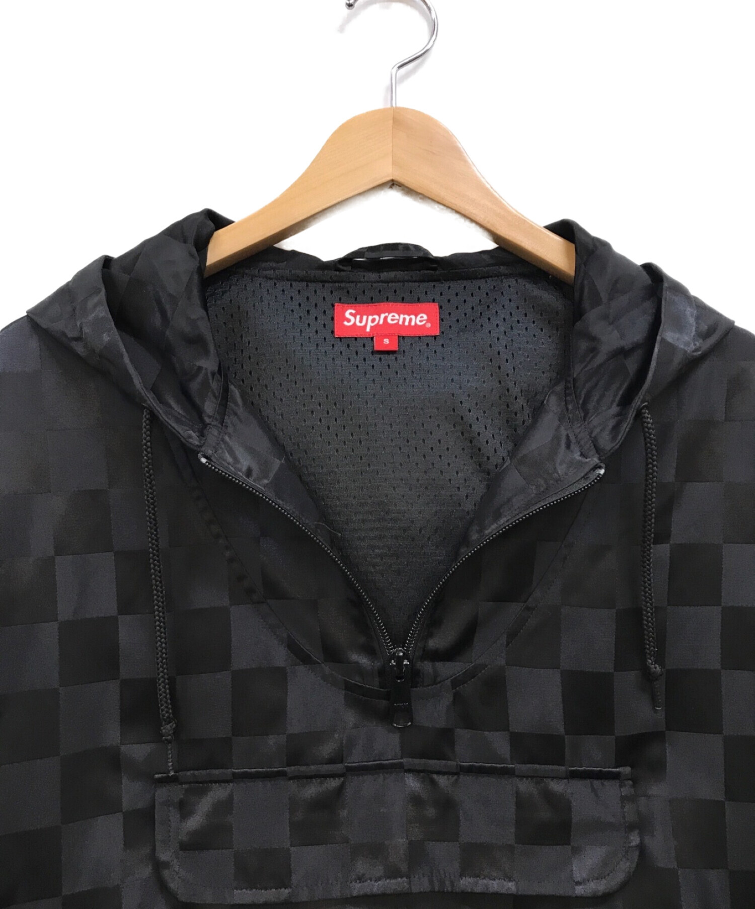 SUPREME (シュプリーム) Checkered Nylon Hooded Pullover ブラック サイズ:S