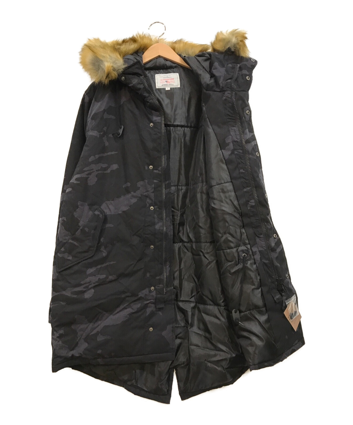 AVIREX (アヴィレックス) カモフラ中綿モッズコート ブラック サイズ:XL 未使用品
