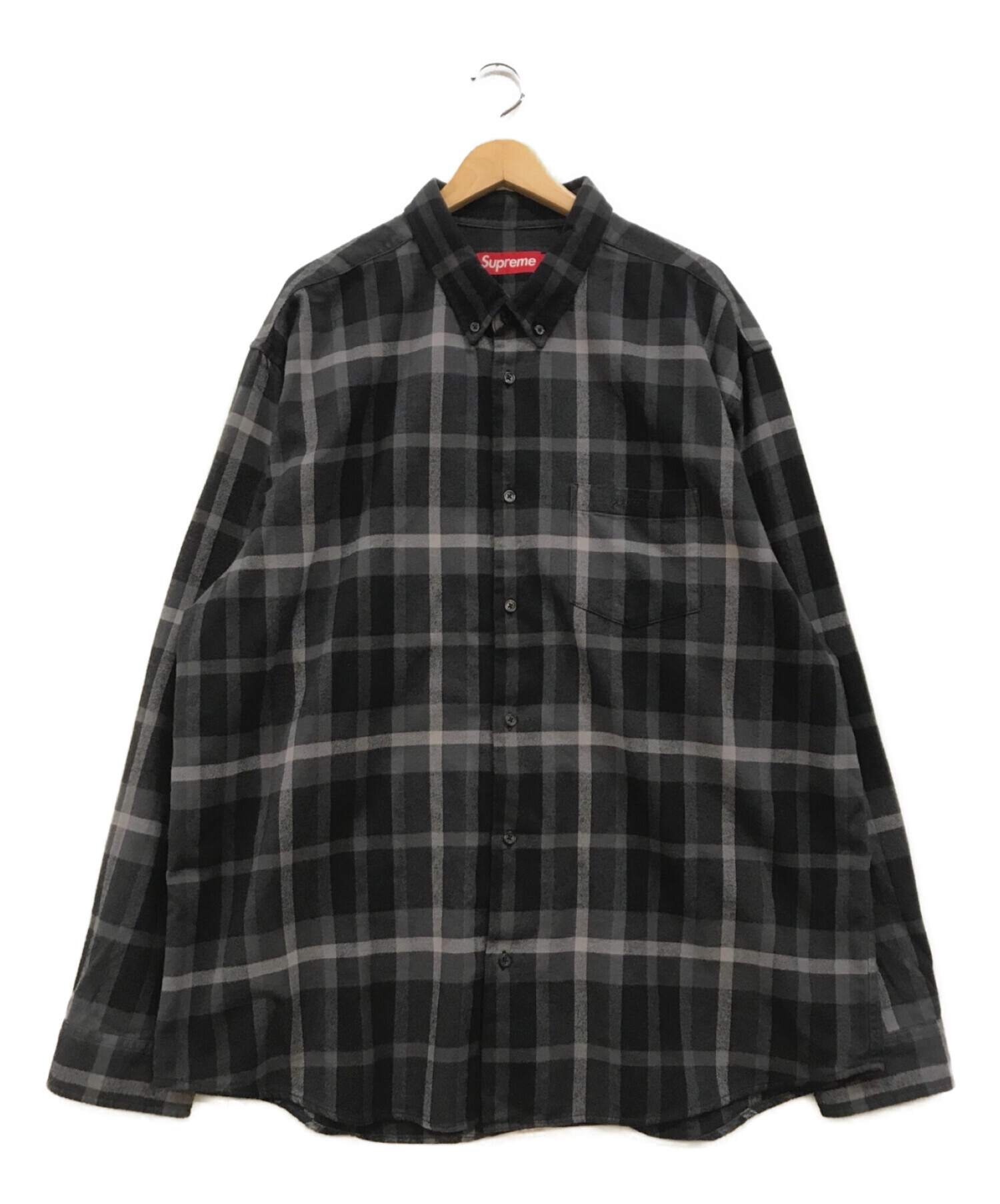 S 黒 Supreme Shadow Plaid Flannel Shirt