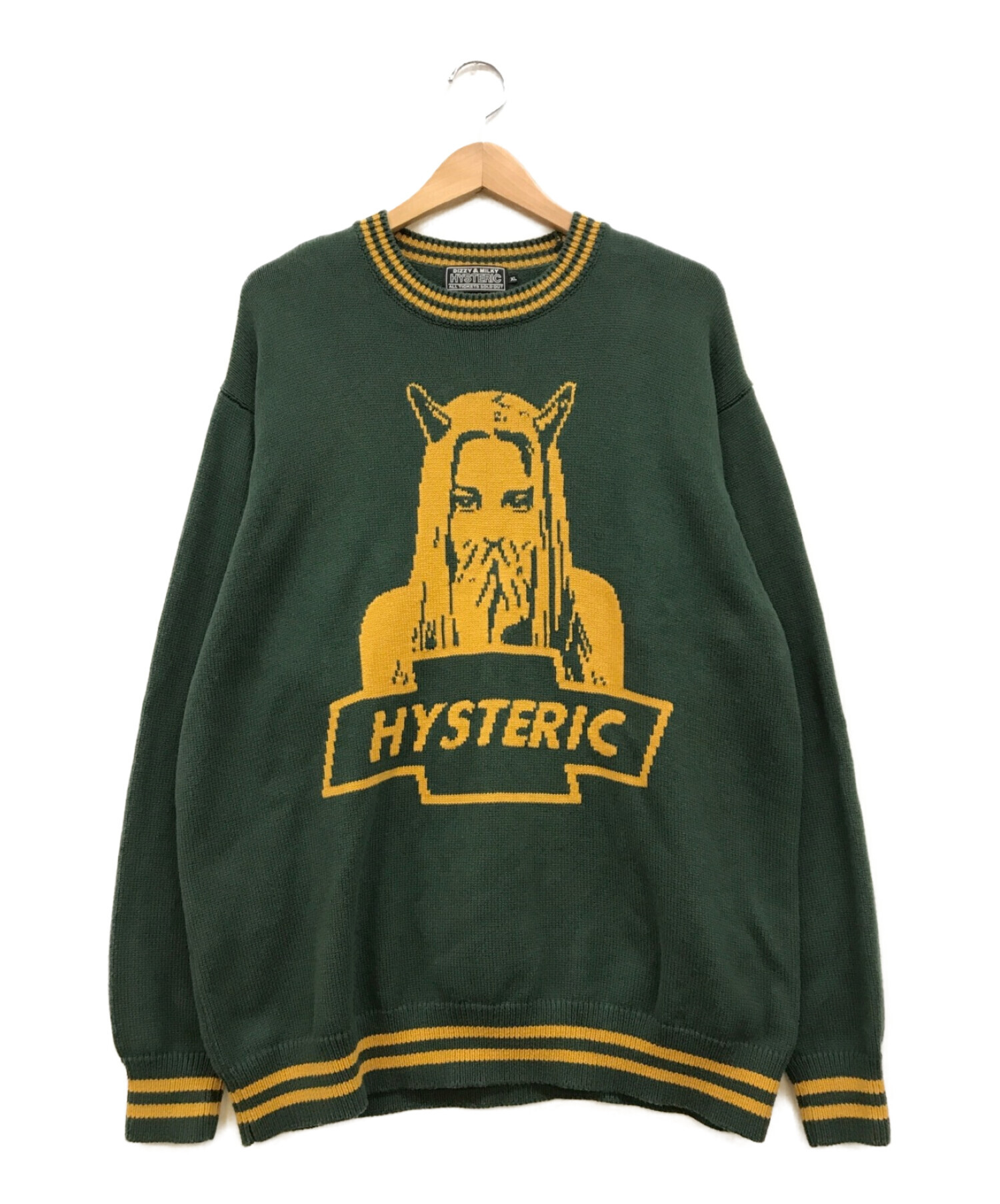 Hysteric Glamour (ヒステリックグラマー) DEVIL MADE ME DO IT編込 セーター グリーン サイズ:XL