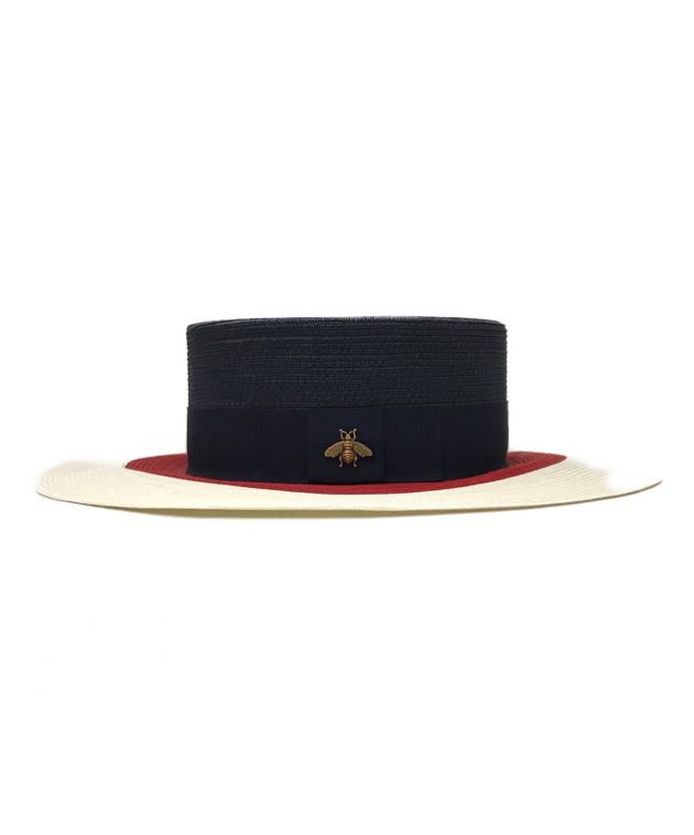 GUCCI (グッチ) PAPIER WIDE BRIM HAT ホワイト×ネイビー サイズ:M(57㎝)