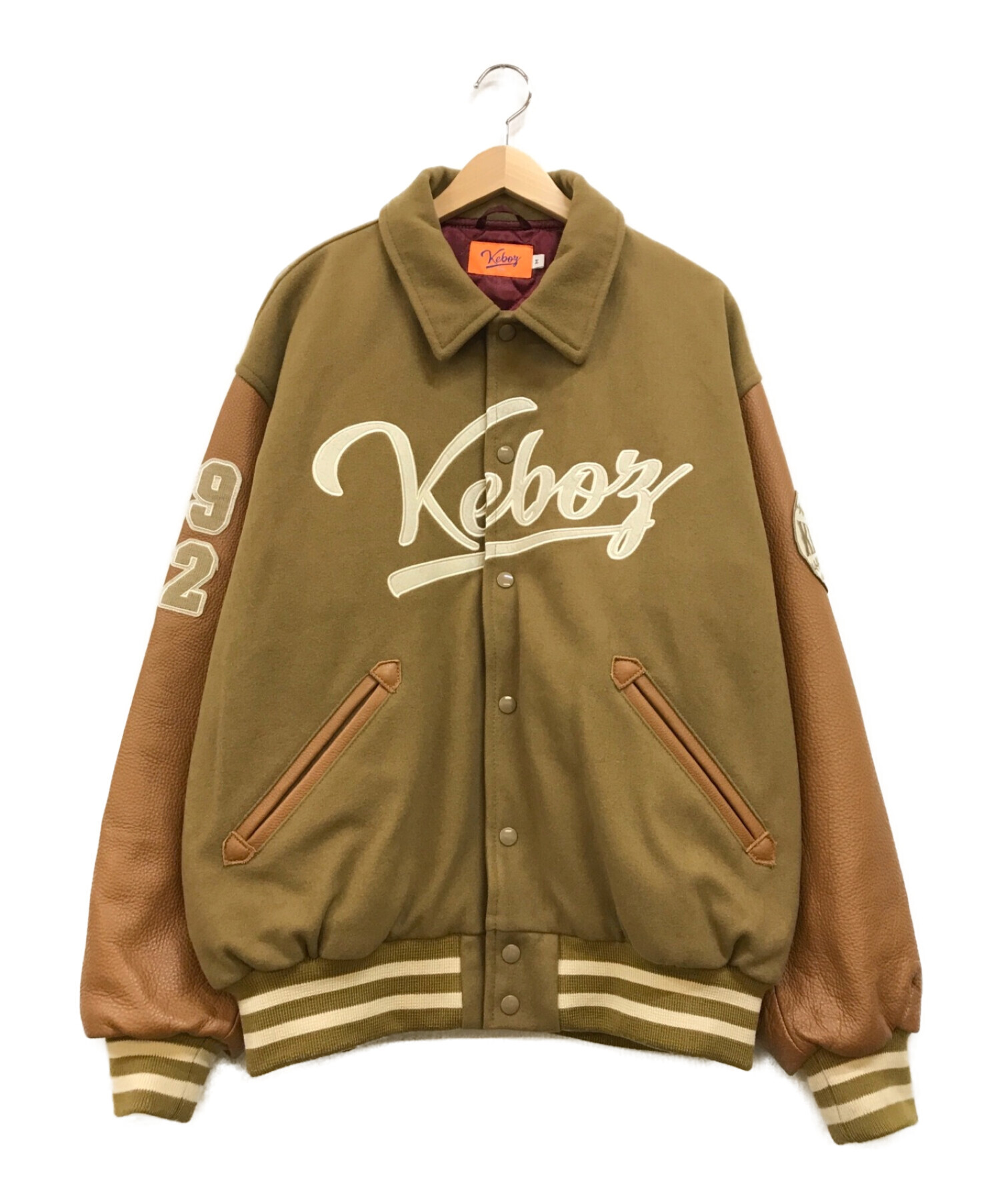 KEBOZ (ケボズ) MELTON & LEATHER VARSITY JACKET ベージュ サイズ:M