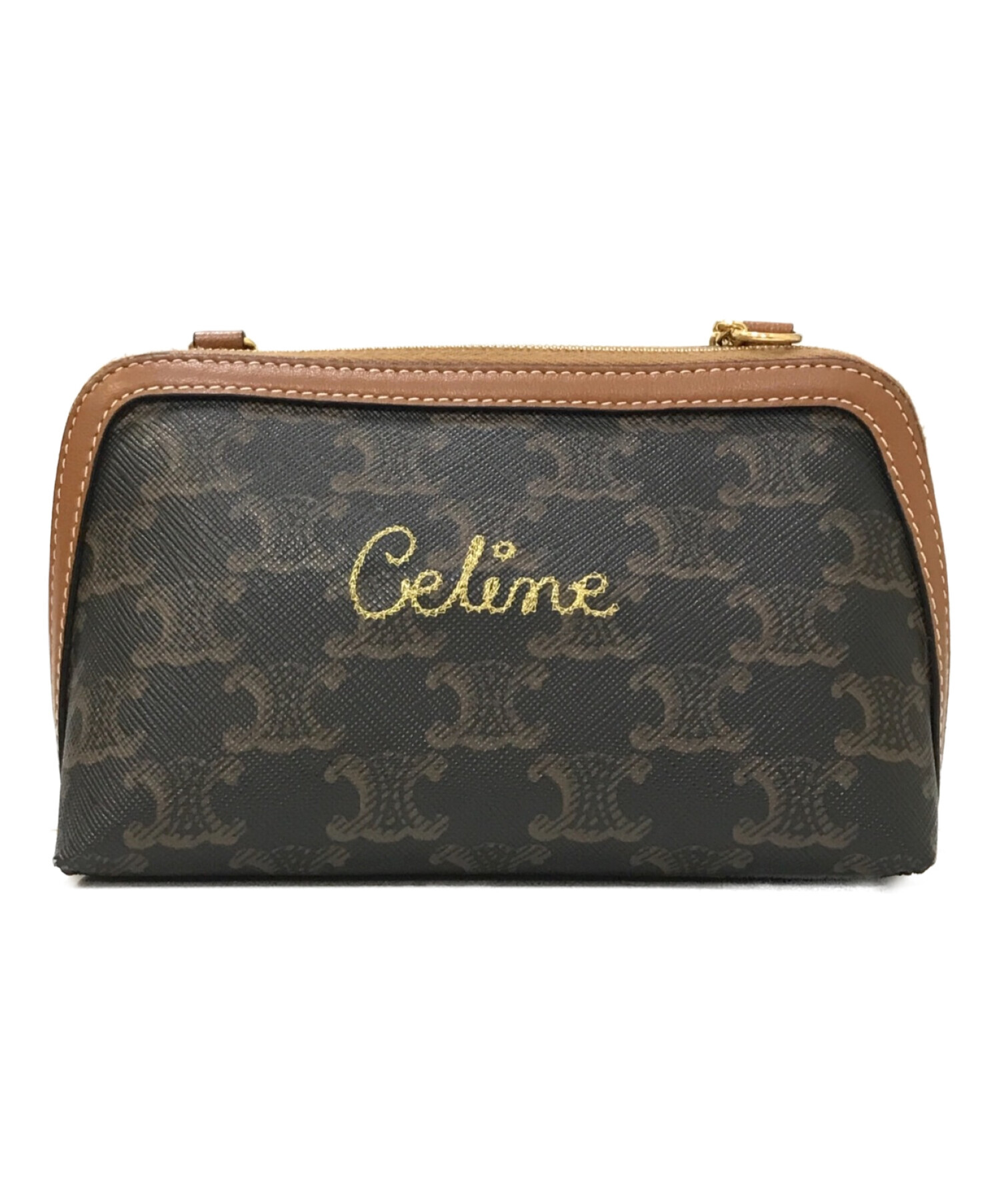 中古・古着通販】CELINE (セリーヌ) トリオンフキャンバス ロゴ刺繍 チェーンクラッチ ブラウン｜ブランド・古着通販  トレファク公式【TREFAC FASHION】スマホサイト