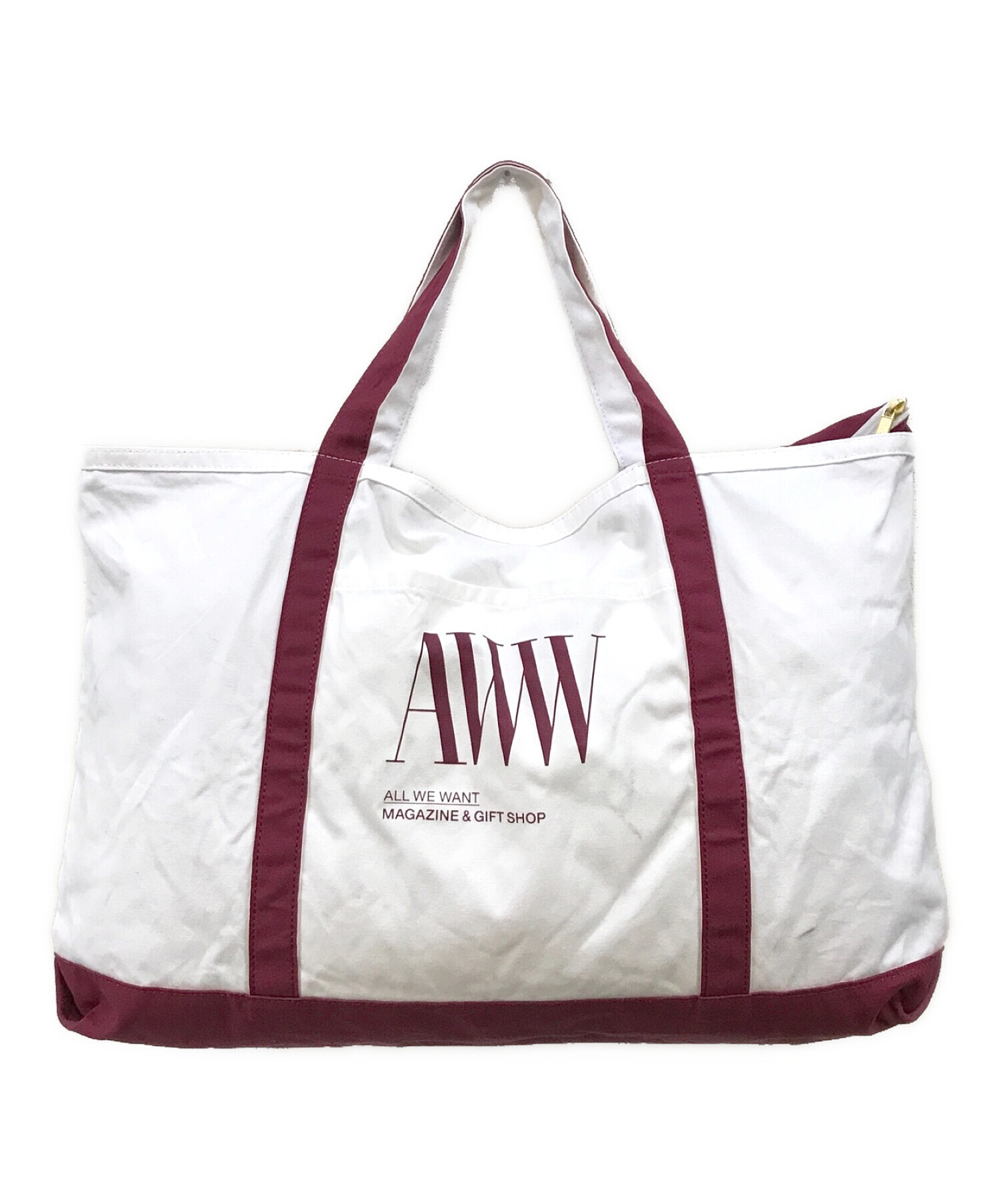 AWW MAGAZINE & GIFT SHOP (アウウマガジンアンドギフトショップ) AWW TOTE BIG 2WAYキャンバスバッグ  ホワイト×レッド