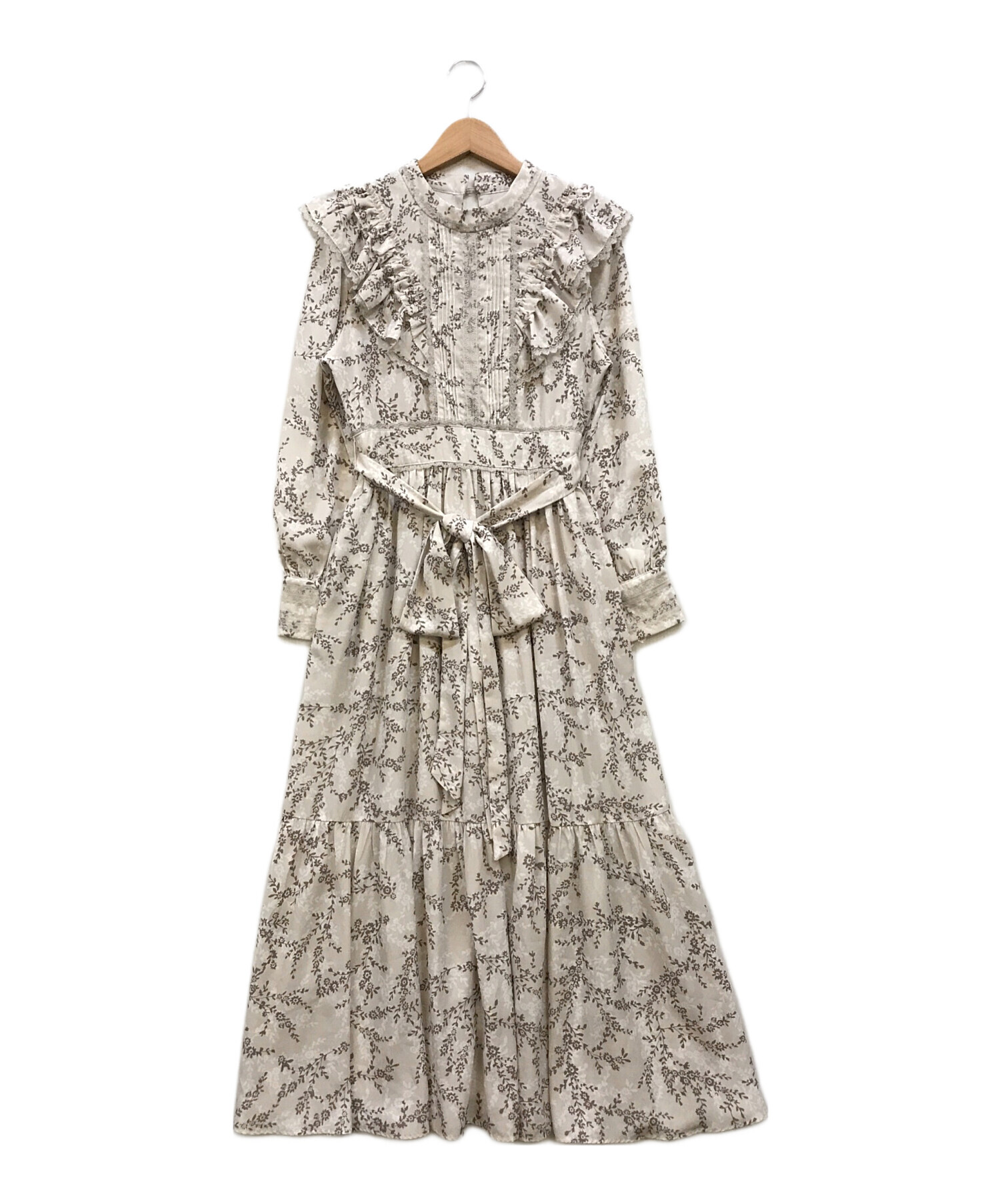 HER LIP TO (ハーリップトゥ) Pedicel Lace-Trimmed Long Dress ベージュ サイズ:M 未使用品