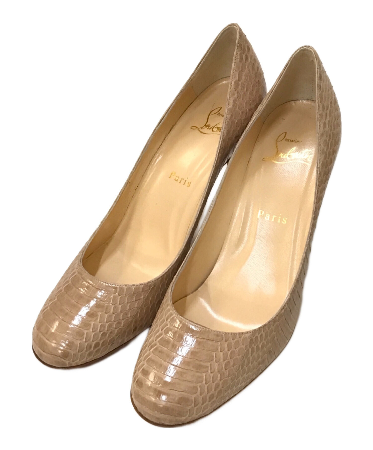 中古・古着通販】Christian Louboutin (クリスチャン・ルブタン) パイソンヒールパンプス ベージュ サイズ:37｜ブランド・古着通販  トレファク公式【TREFAC FASHION】スマホサイト