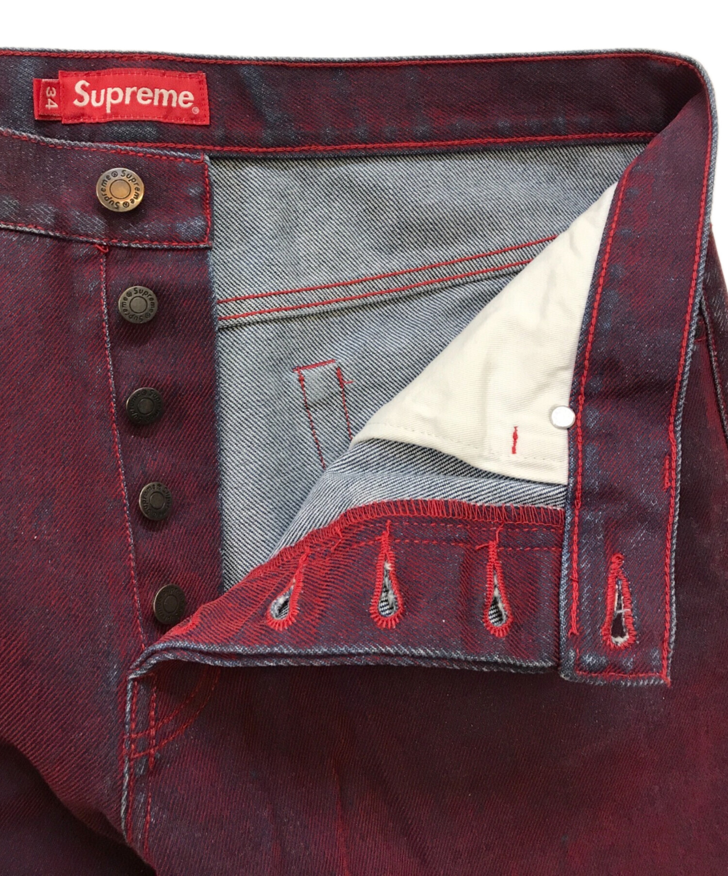 中古・古着通販】SUPREME (シュプリーム) Flocked Denim Regular Jean レッド サイズ:34｜ブランド・古着通販  トレファク公式【TREFAC FASHION】スマホサイト