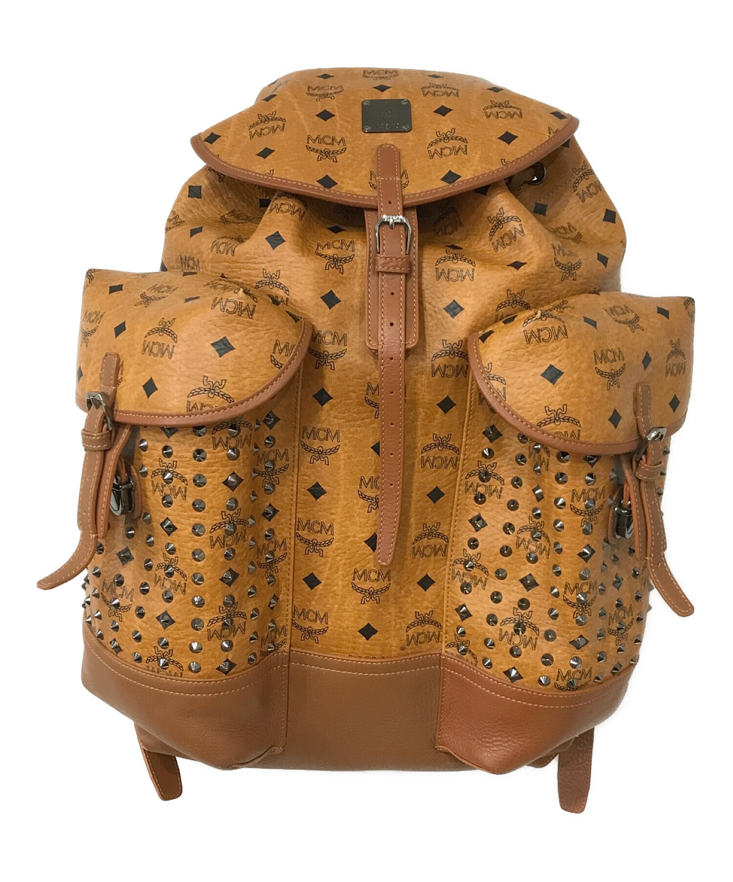 中古・古着通販】MCM (エムシーエム) レザースタッズリュック ベージュ